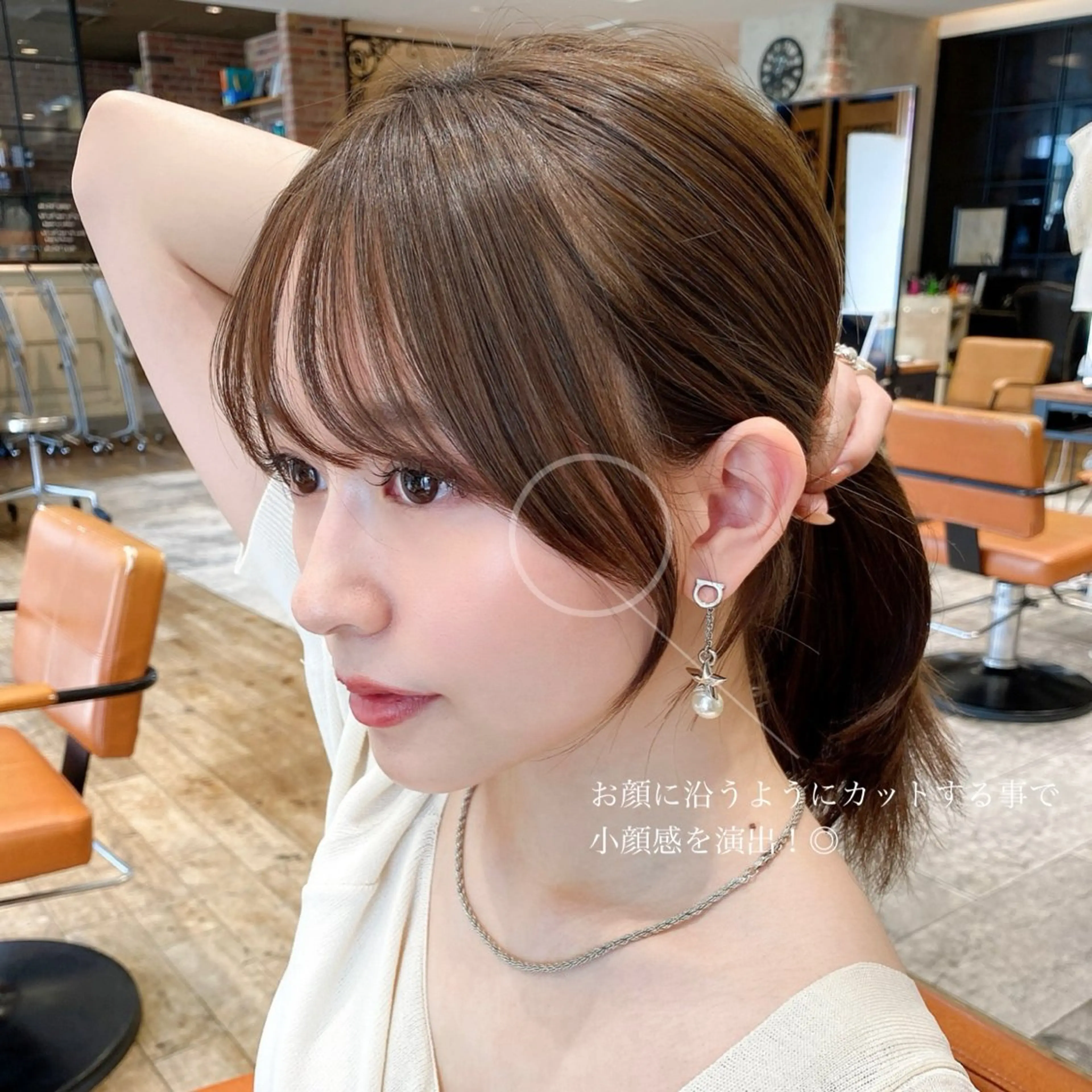 ミディアム カラー パーマ 顔周りカット 小顔カット カット ヘアカラー トリートメント モテ髪×トレンド💕 小顔レイヤー 金井のヘアスタイル