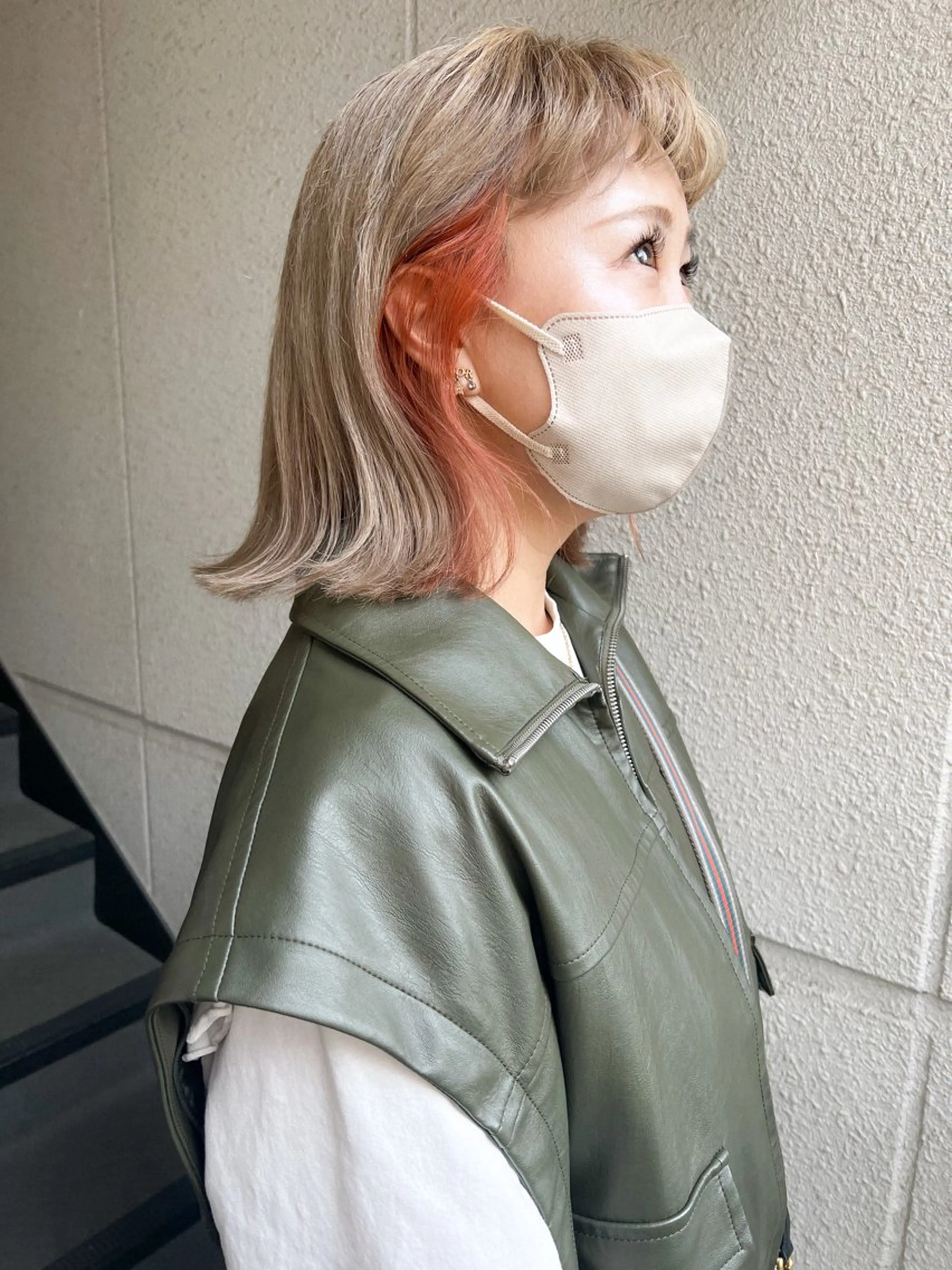 ミディアム カラー ベージュカラー ブロンド ブロンドベージュ オレンジ ヘアカラー カラーパティシエ facce🌼ikoのヘアスタイル