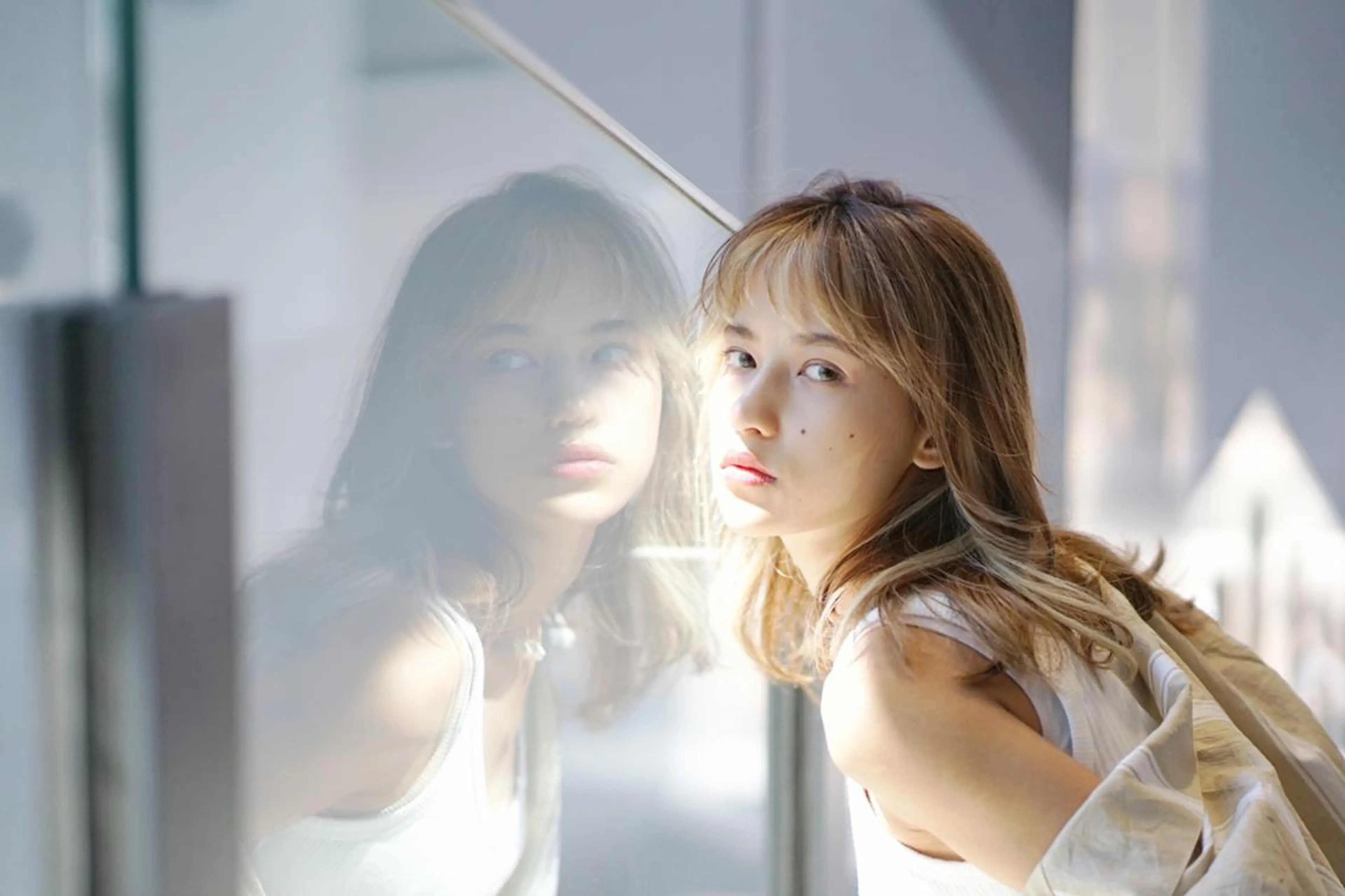 セミロング セミロングパーマ アッシュ アッシュブラウン ボブ 斜めバング N° jemica 札幌のヘアスタイル