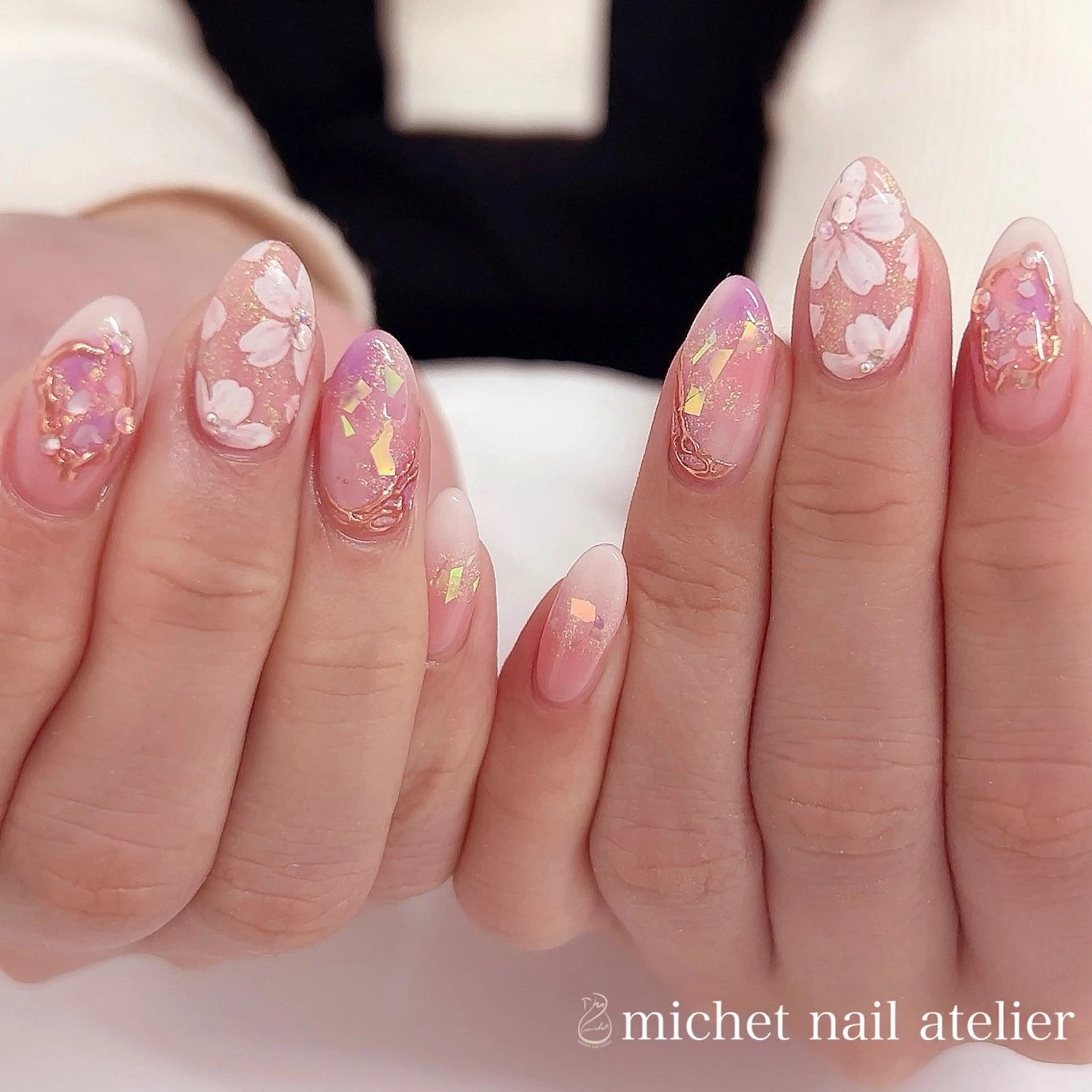 ネイル アートネイル 桜ネイル ジェルネイル ホログラムネイル ミラーネイル ハンドネイル h. rikaのネイルデザイン