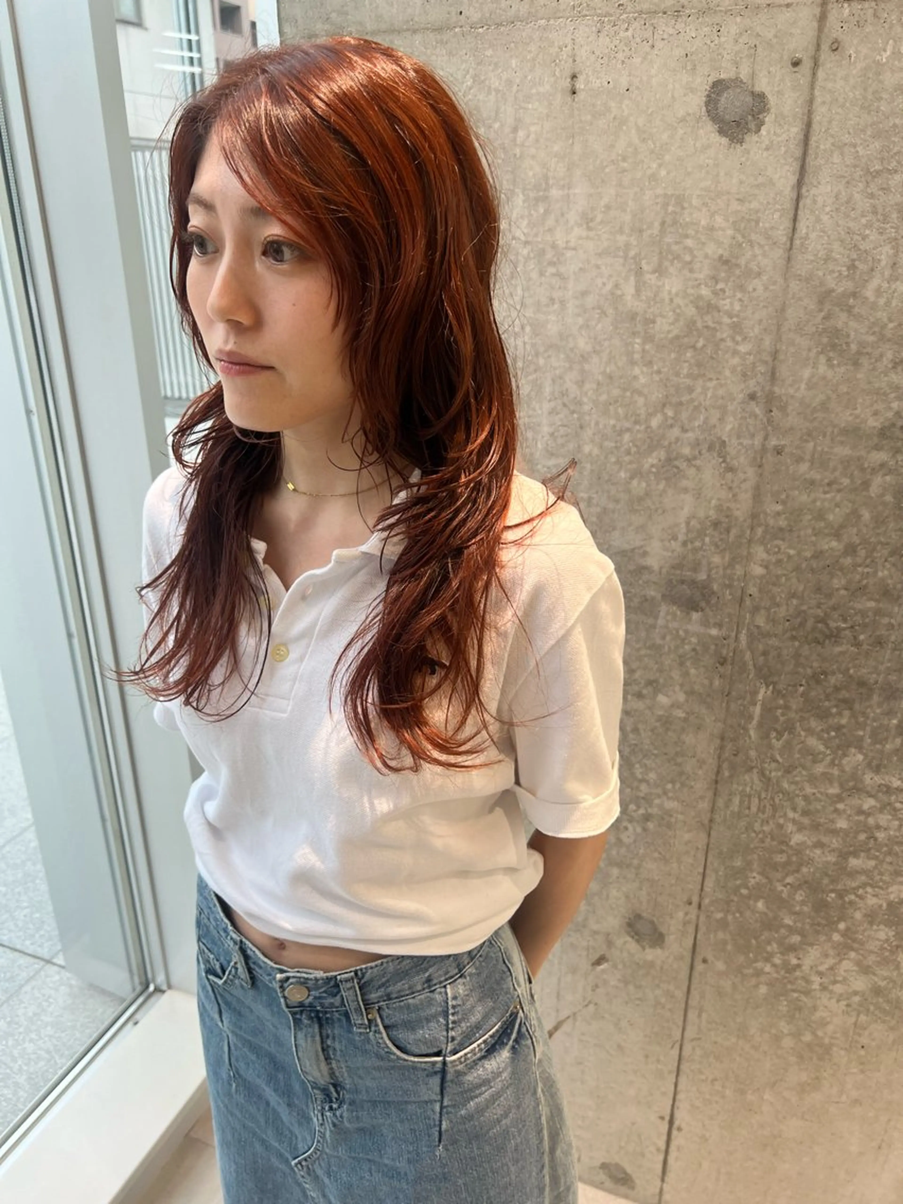ロング カラー ブリーチ オレンジ レイヤーカット カット ヘアカラー トリートメント 吉沢遣人/レイヤー 艶カラー/抜け感のヘアスタイル