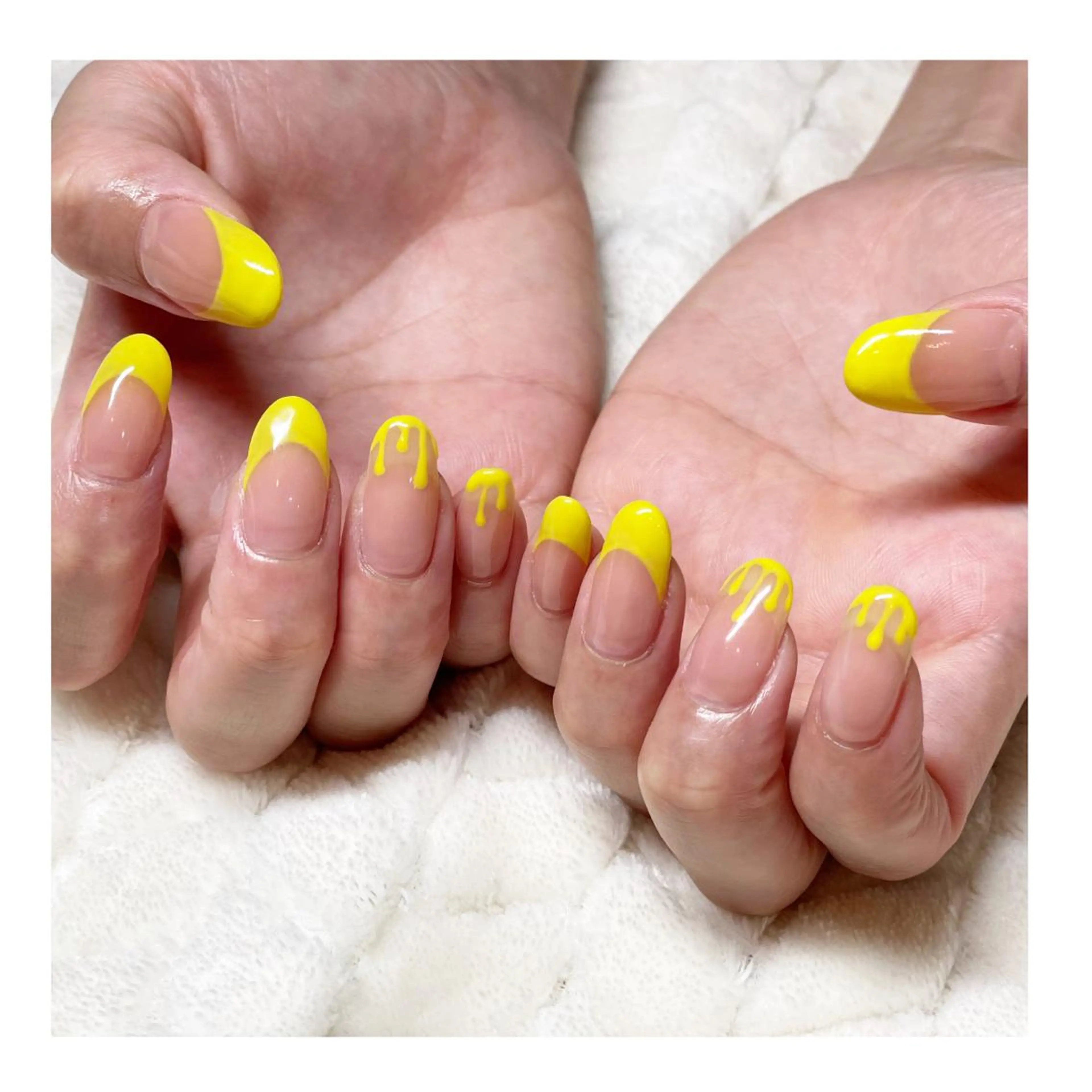 ネイル アートネイル フレンチネイル ジェルネイル 黄色 ハンドネイル LaLa Peach 福岡のマツエク・マツパデザイン