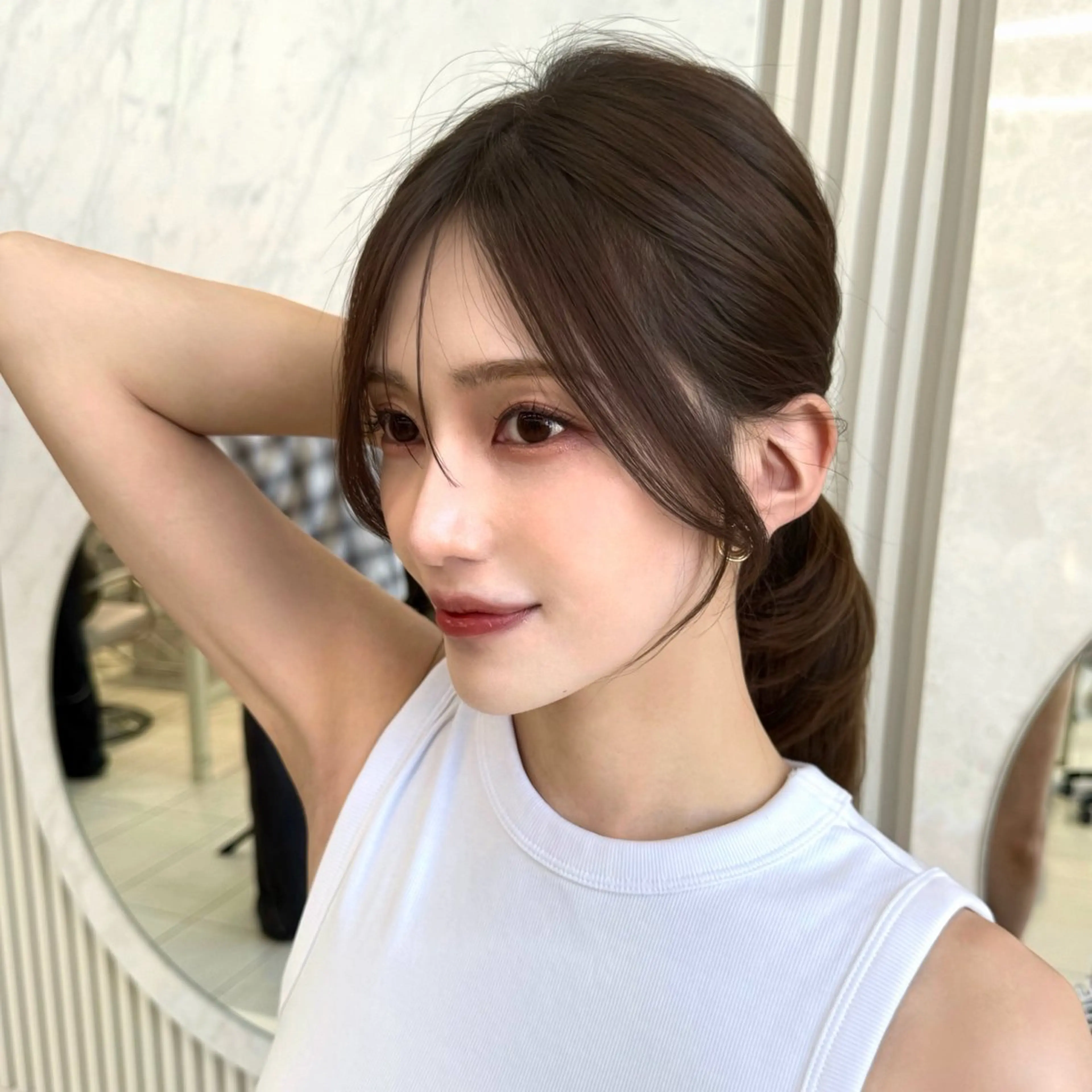 セミロング カット 似合わせレイヤー/ 透明感カラーのヘアスタイル