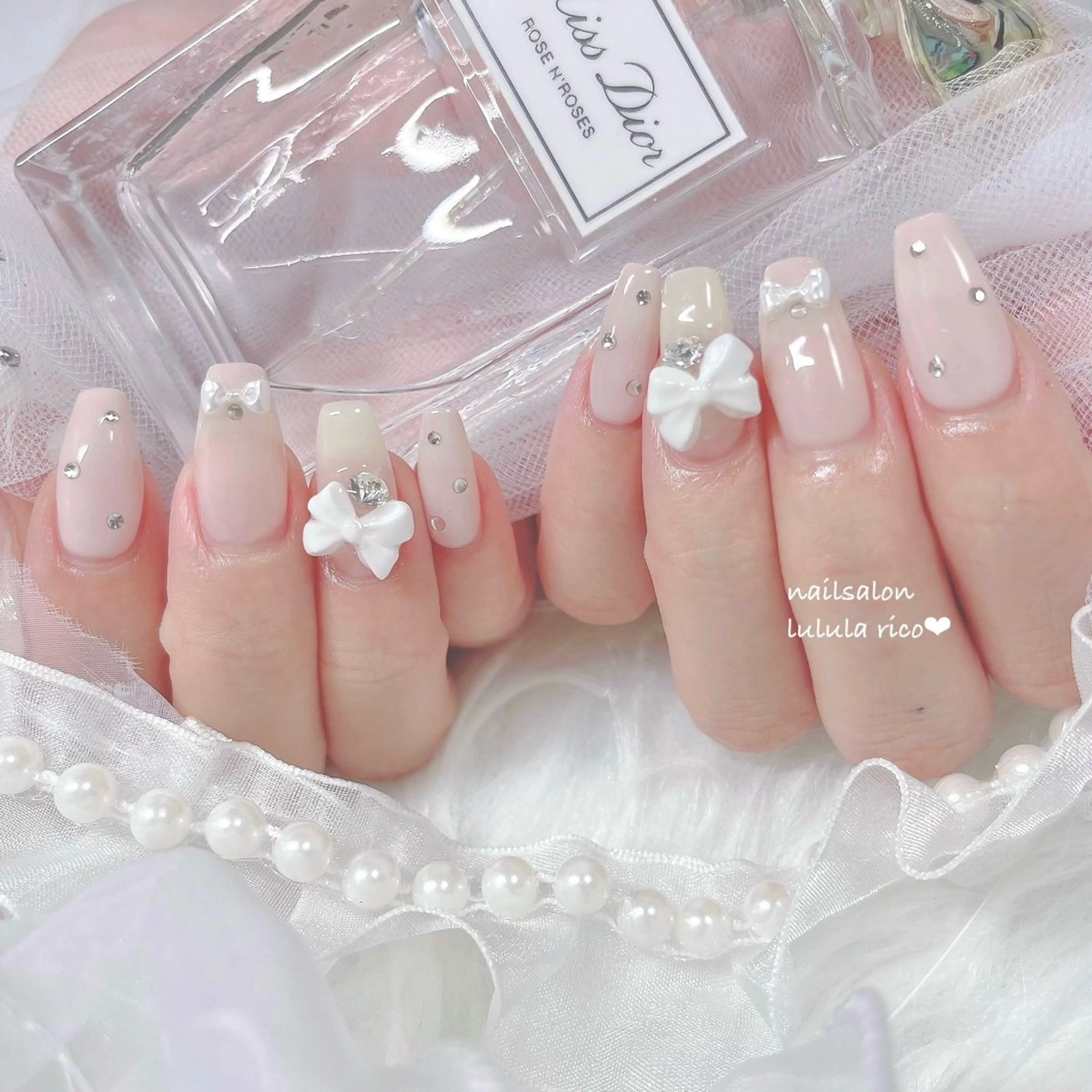 ネイル フレンチネイル ガーリー 韓国ネイル リボン ワンホンネイル lulula ricoのエステ・リラクイメージ