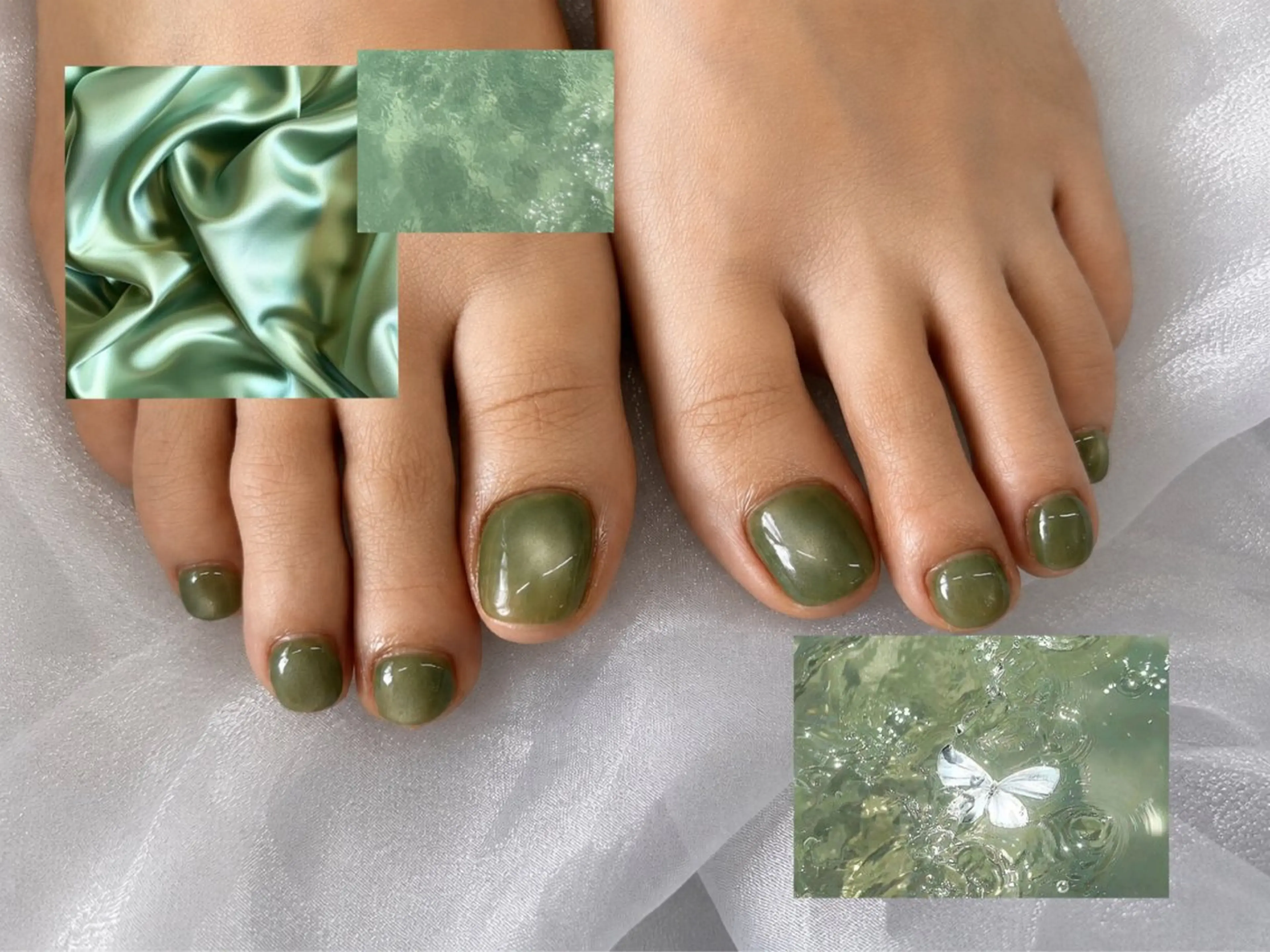 ネイル フットネイル グリーン マグネットネイル シンプルネイル 夏ネイル フットネイル SATO SHIORIのネイルデザイン