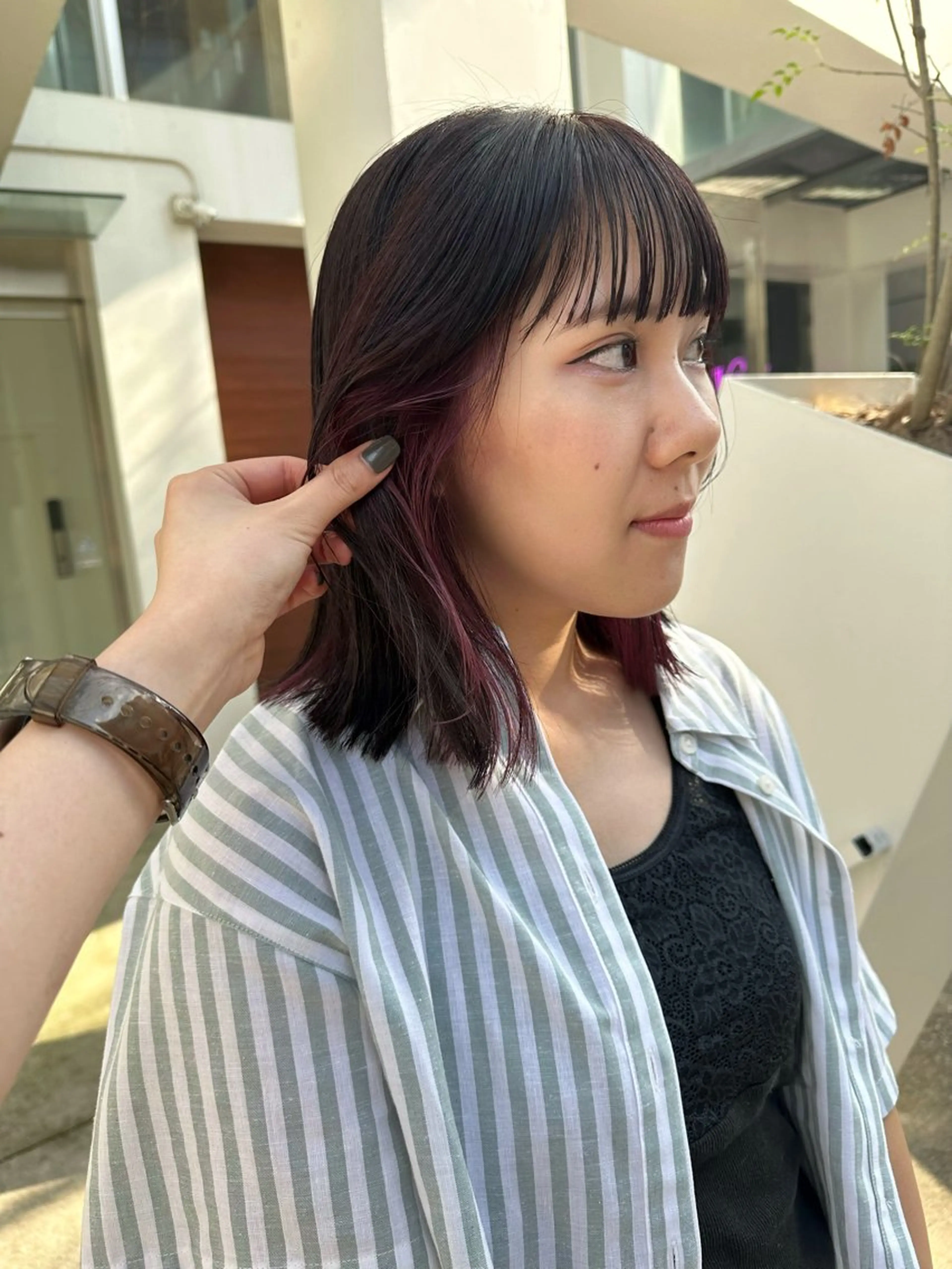 ミディアム カラー ブリーチ ケアブリーチ ケアカラー インナーカラー ボブ REINA☁️透明感 カラー/ぷつっと♡のヘアスタイル