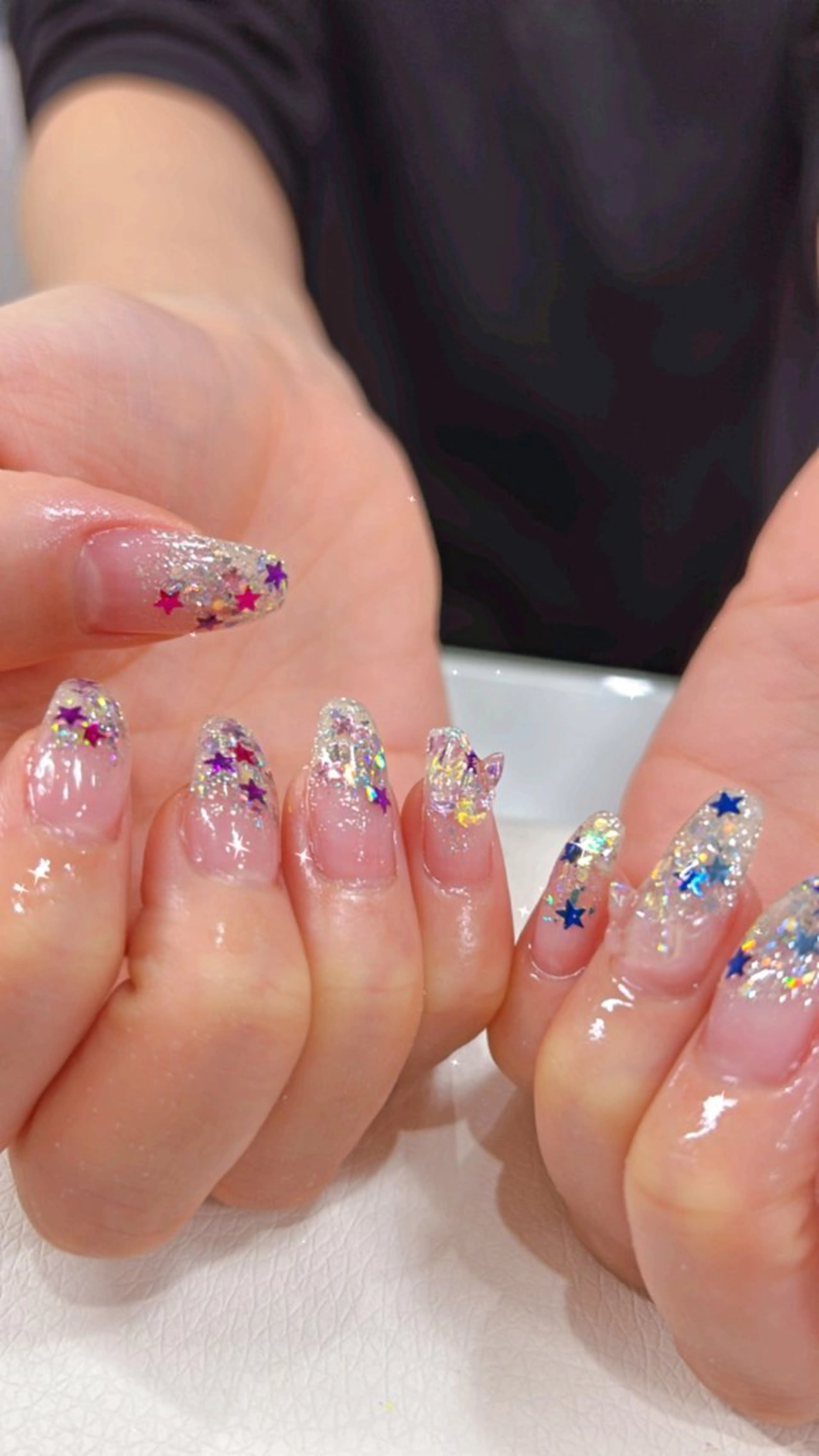ネイル オーロラネイル クリアネイル グラデーション ラメ(グリッター) ハンドネイル 鶴橋wooone nail.rieのネイルデザイン