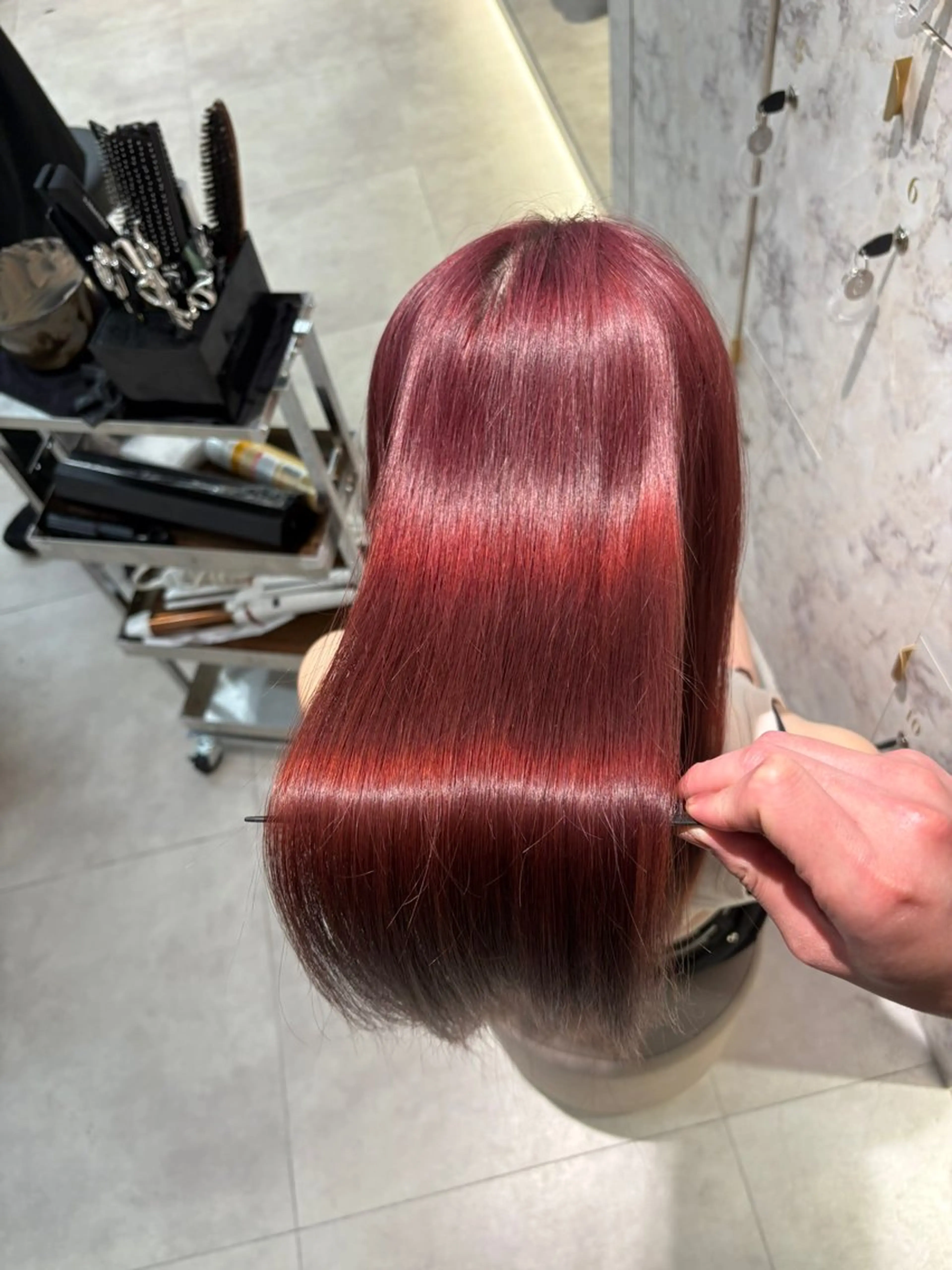 セミロング カラー レッドカラー トリートメント ヘアカラー トリートメント 新宿/髪質改善/ 阿久津凜のヘアスタイル