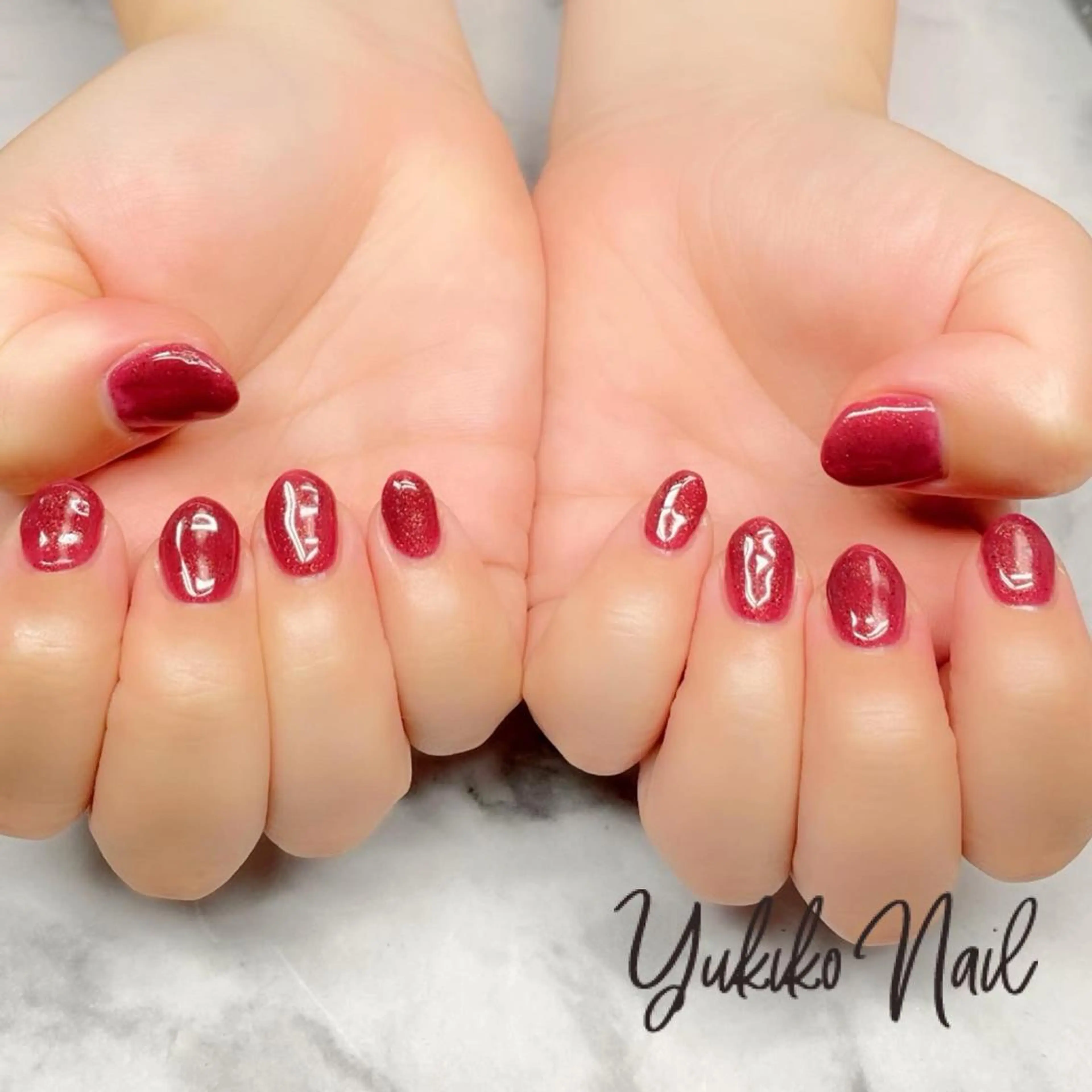 ネイル ボルドー ジェルネイル ワンカラーネイル ハンドネイル ユキコ ネイルのネイルデザイン