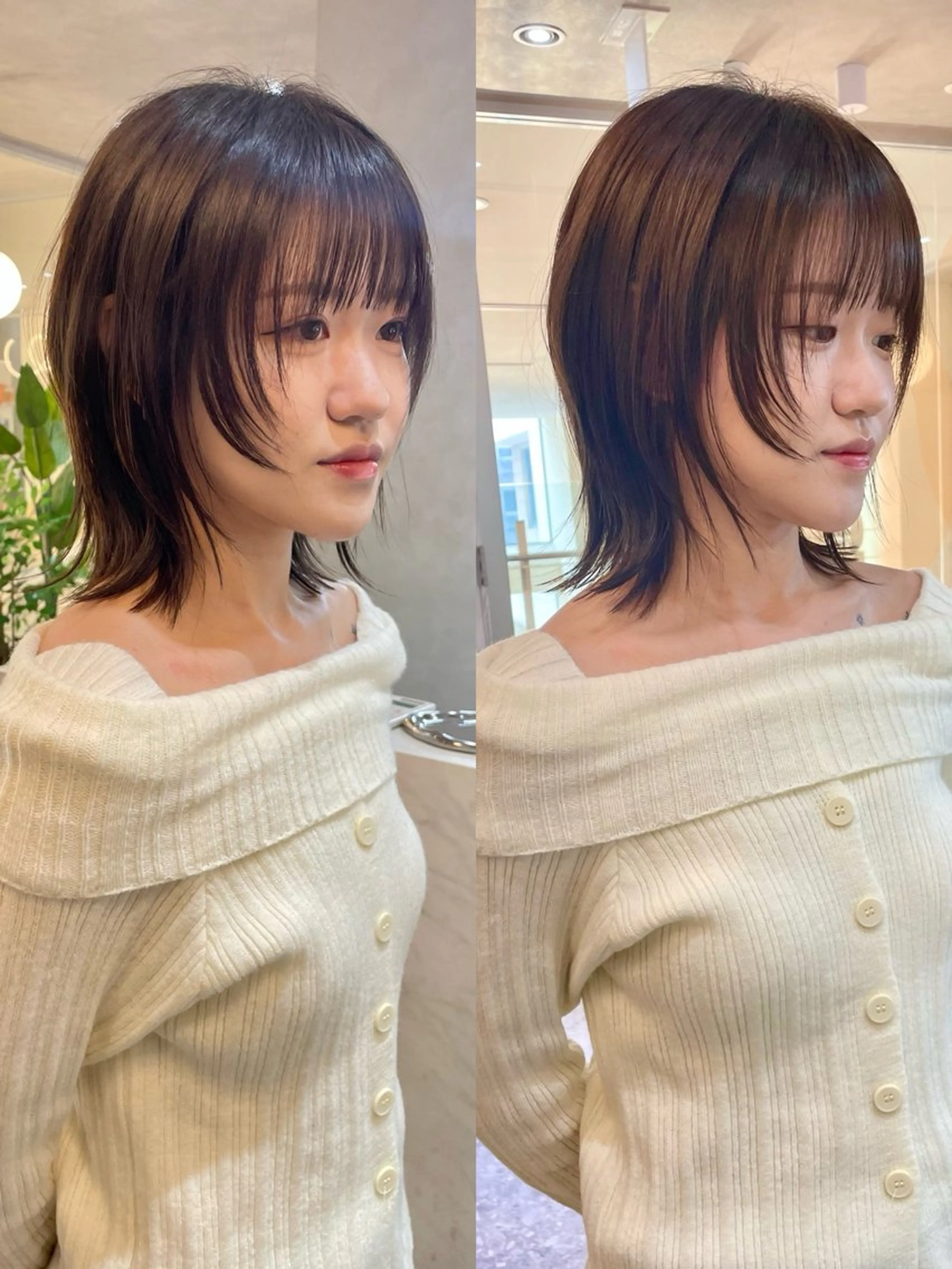 ミディアム ボブ 顔まわりレイヤー レイヤーカット カット ヘアカラー トリートメント ボブ/透明感カラー/ 赤み消し/miyaのヘアスタイル