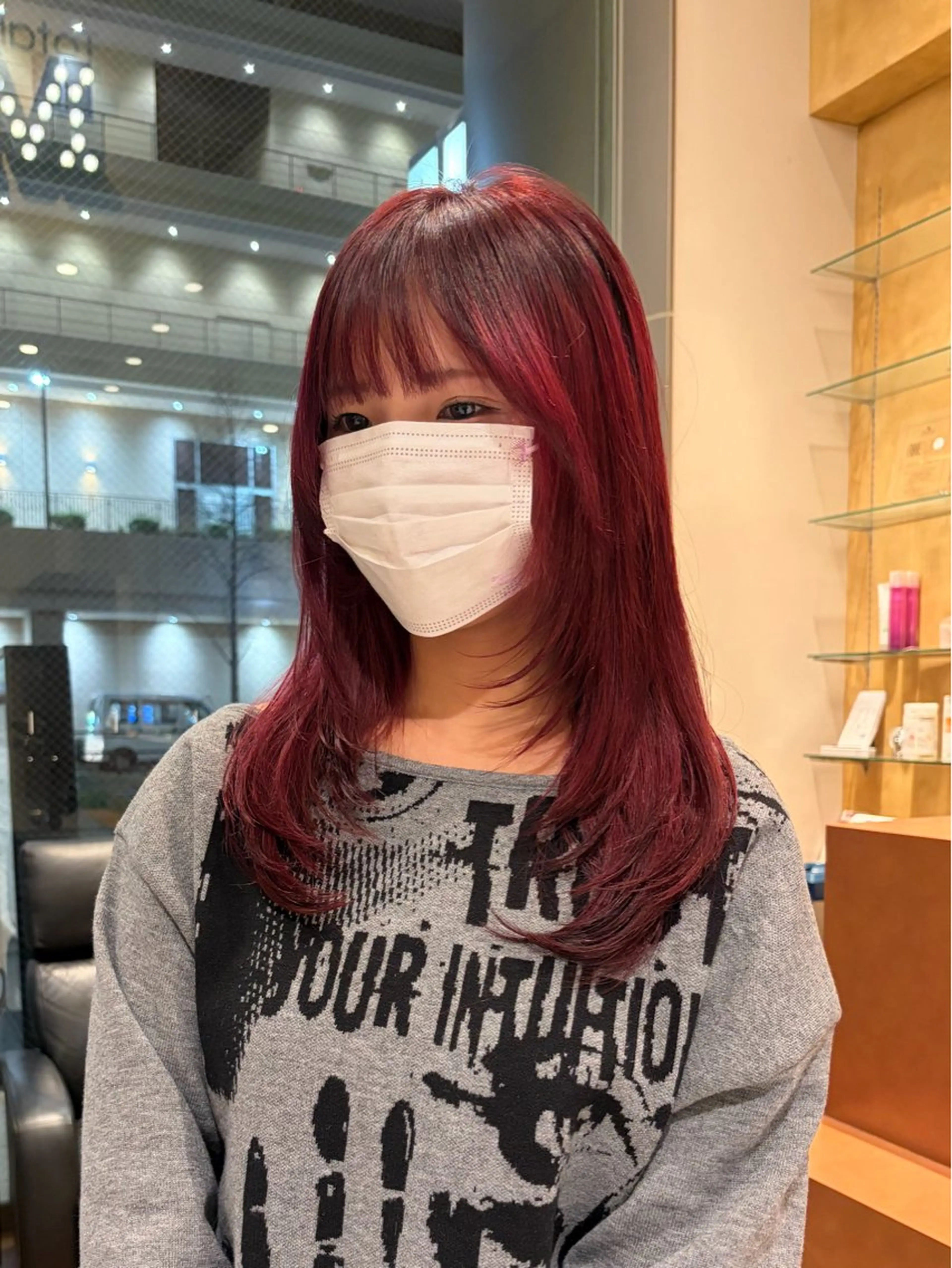 ロング ハッシュカット 韓国風ヘア レイヤーカット カット ルナ｜縮毛矯正 ×デザインカラー🥝のヘアスタイル