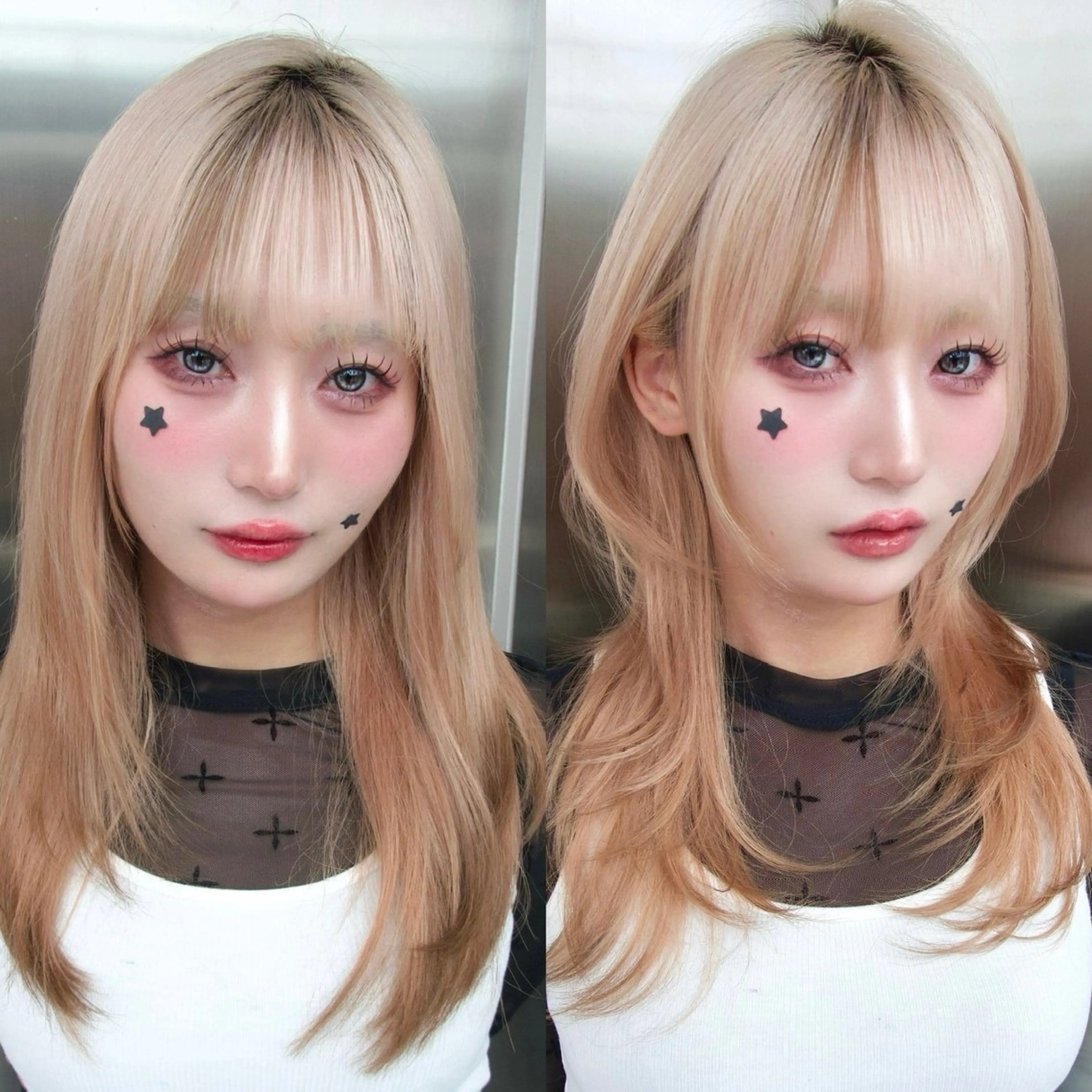 ミディアム くびれヘア 顔周りカット ハイレイヤー 韓国風ヘア レイヤーカット カット トリートメント がわ/ハイレイヤー /ハイトーンカラーのヘアスタイル