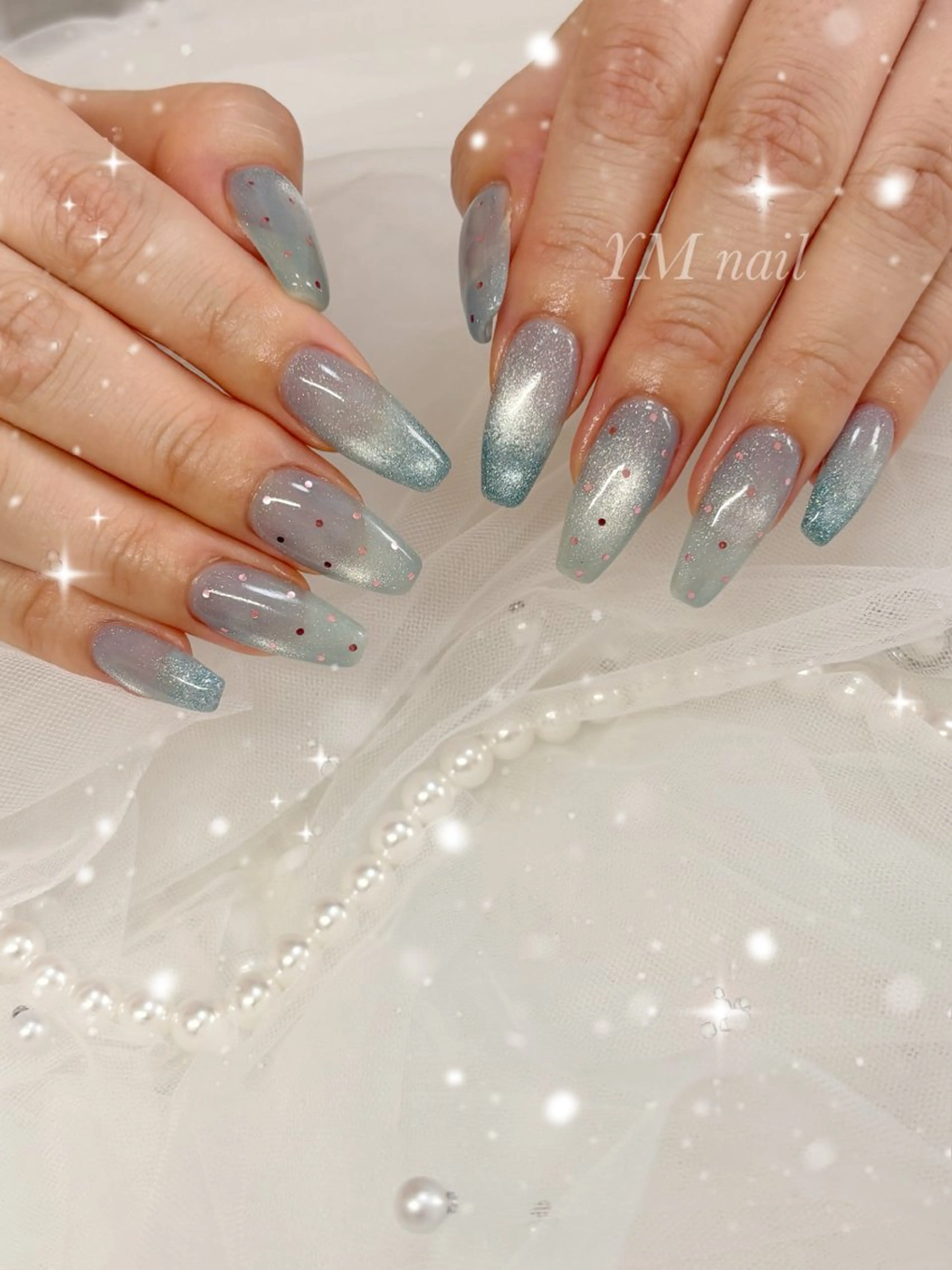 ネイル ドット 水色 マグネットネイル ハンドネイル YM nailのネイルデザイン