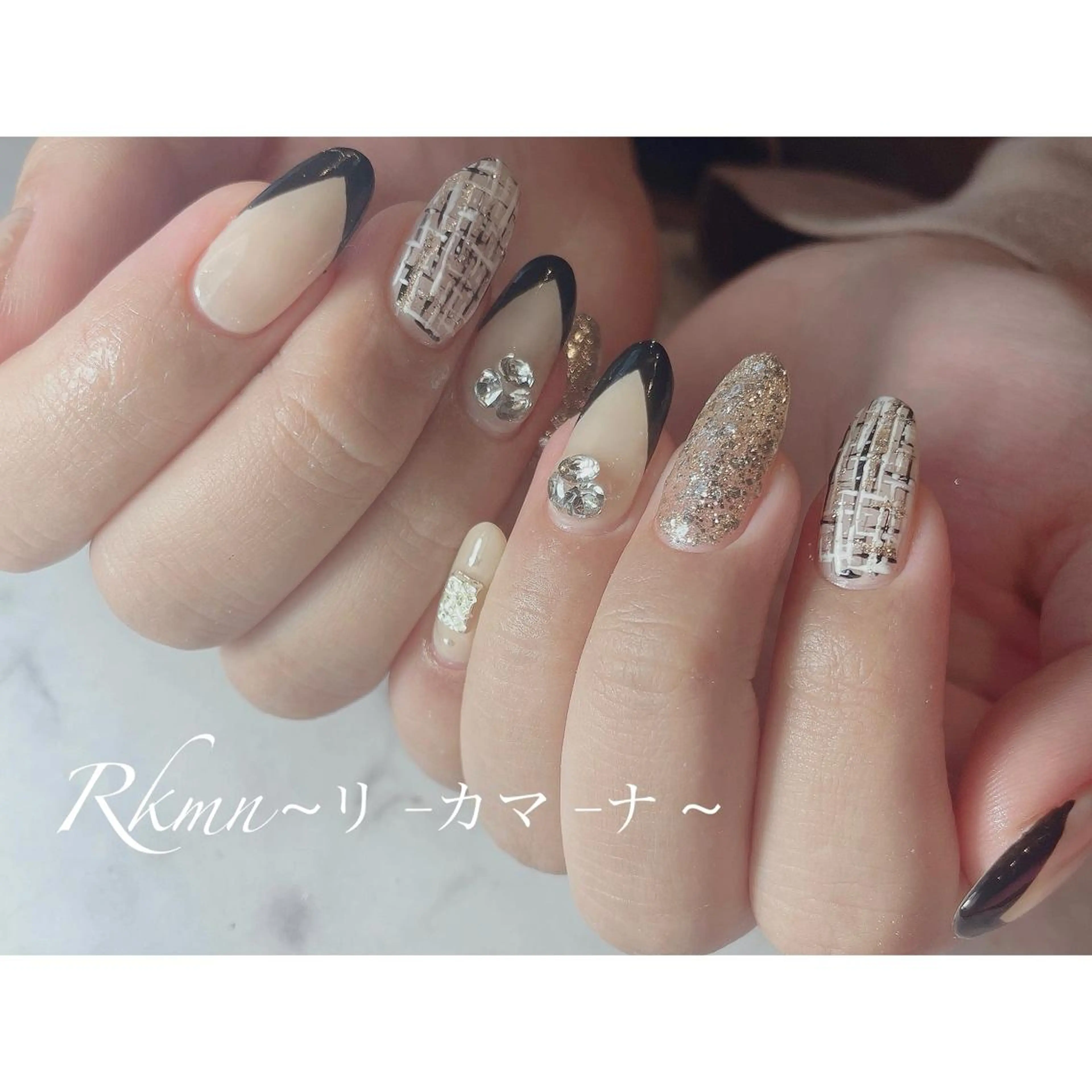 ネイル アートネイル フレンチネイル ラメ(グリッター) 春ネイル ツイードネイル ハンドネイル フットネイル ハンドケア Rkmn ~リ-カマ-ナ~のネイルデザイン