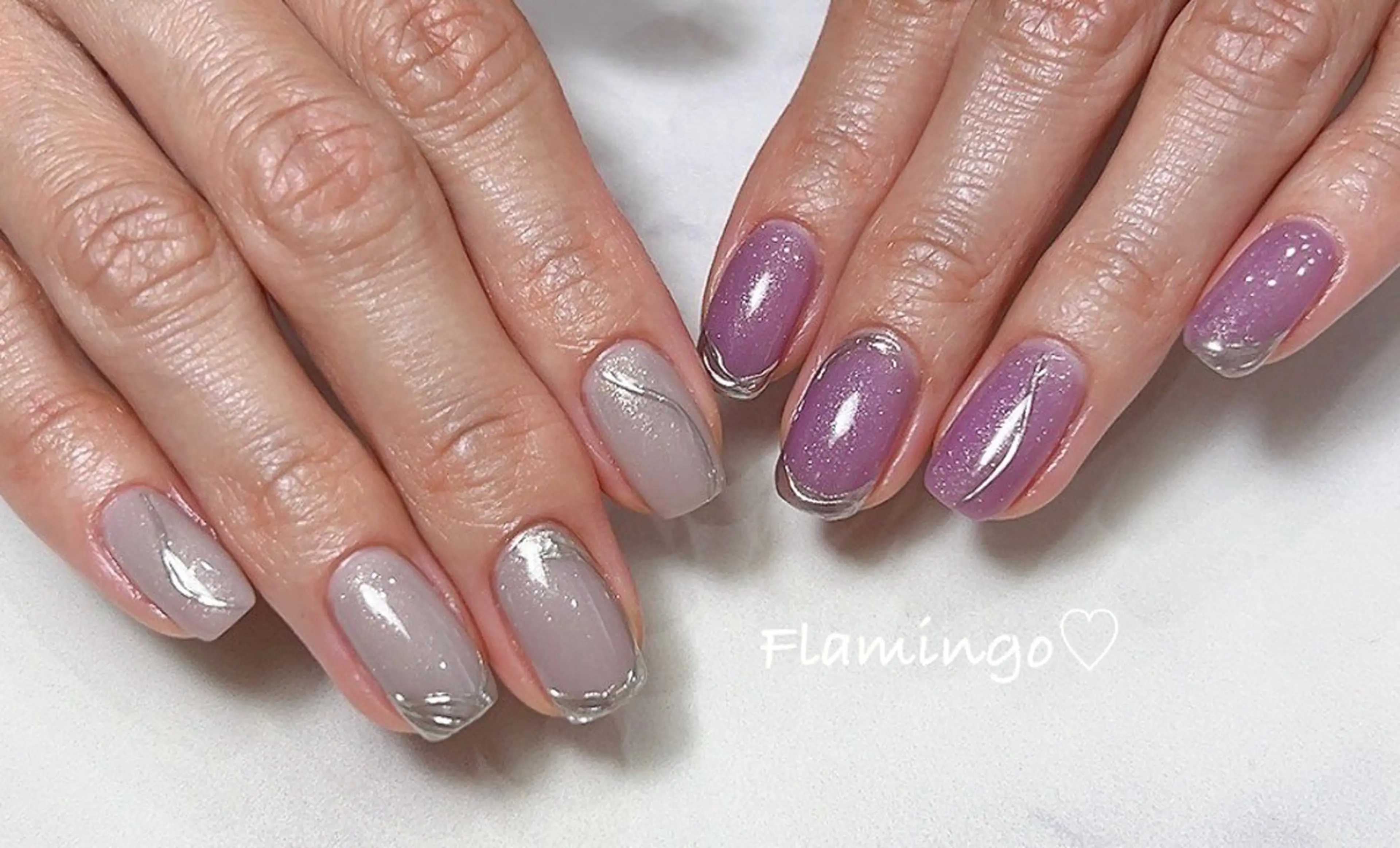 ネイル ミラーネイル ニュアンスネイル ワンカラーネイル ハンドネイル フィルイン／自爪育成 ／爪に優しい施術のネイルデザイン