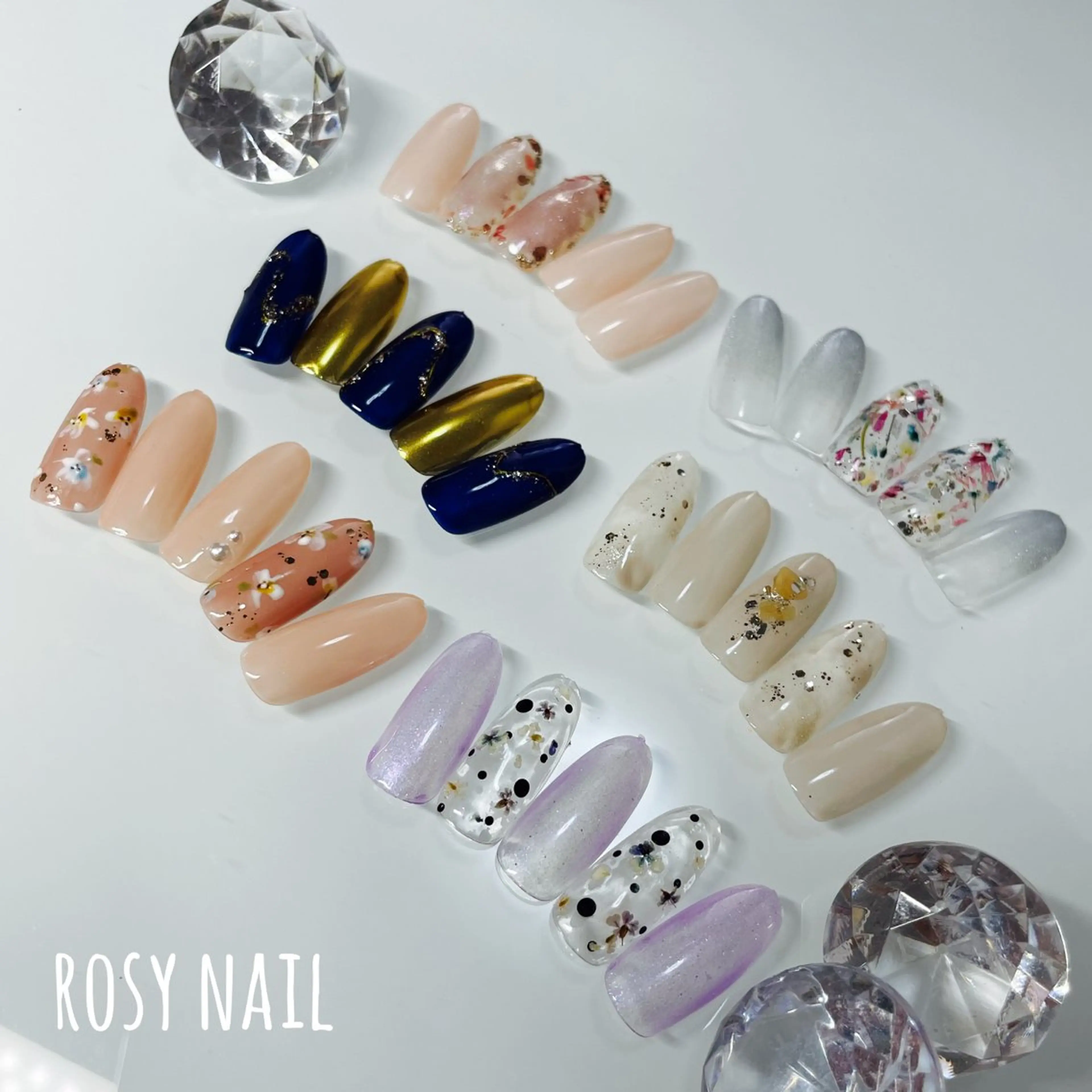 ネイル ブルー フラワーネイル マグネットネイル ピンク シンプルネイル ハンドネイル ROSY NAIL ロージーネイルのネイルデザイン