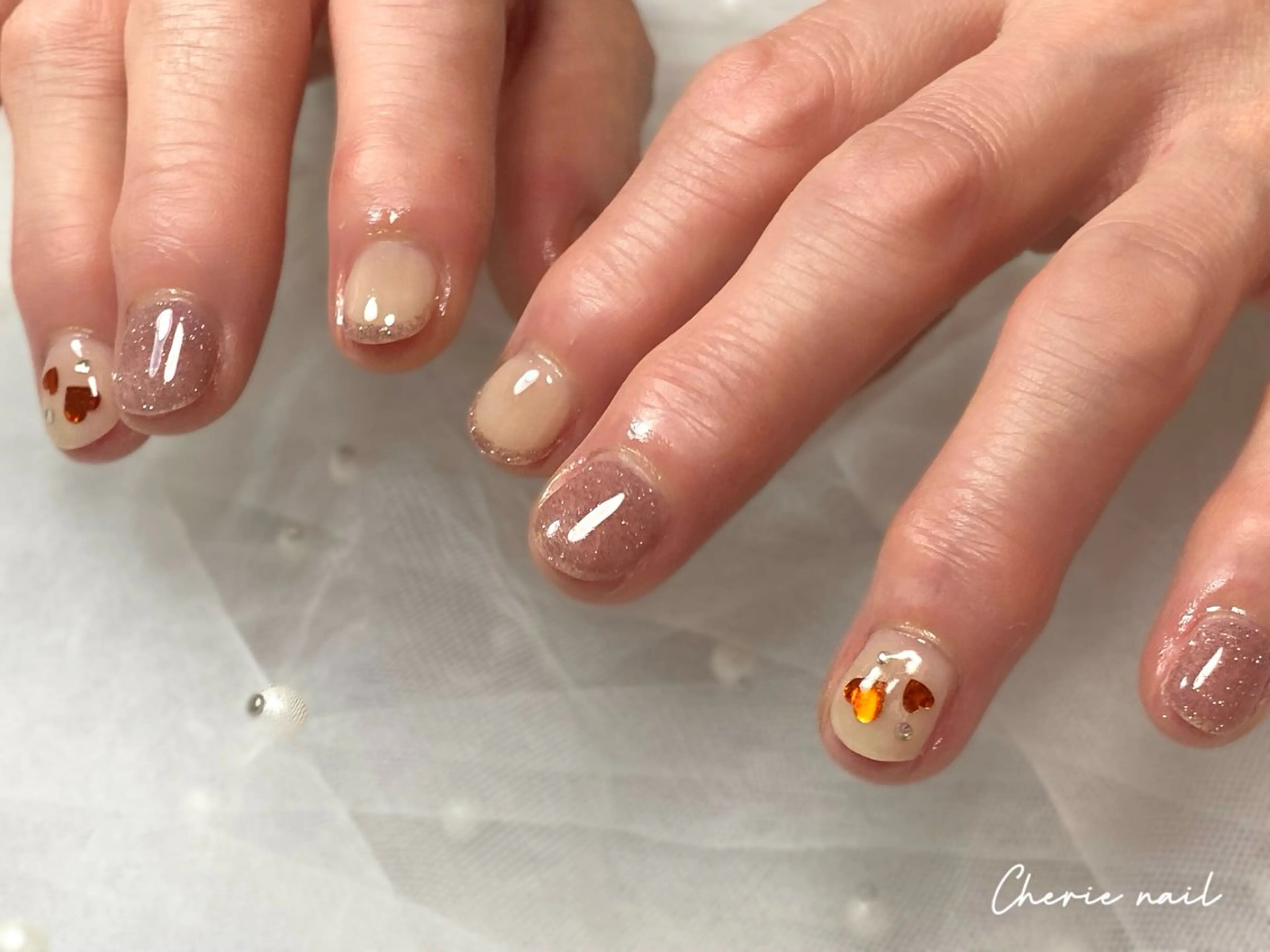 ネイル フラッシュネイル フレンチネイル ジェルネイル ハート キラキラネイル Cherienail yunaのネイルデザイン