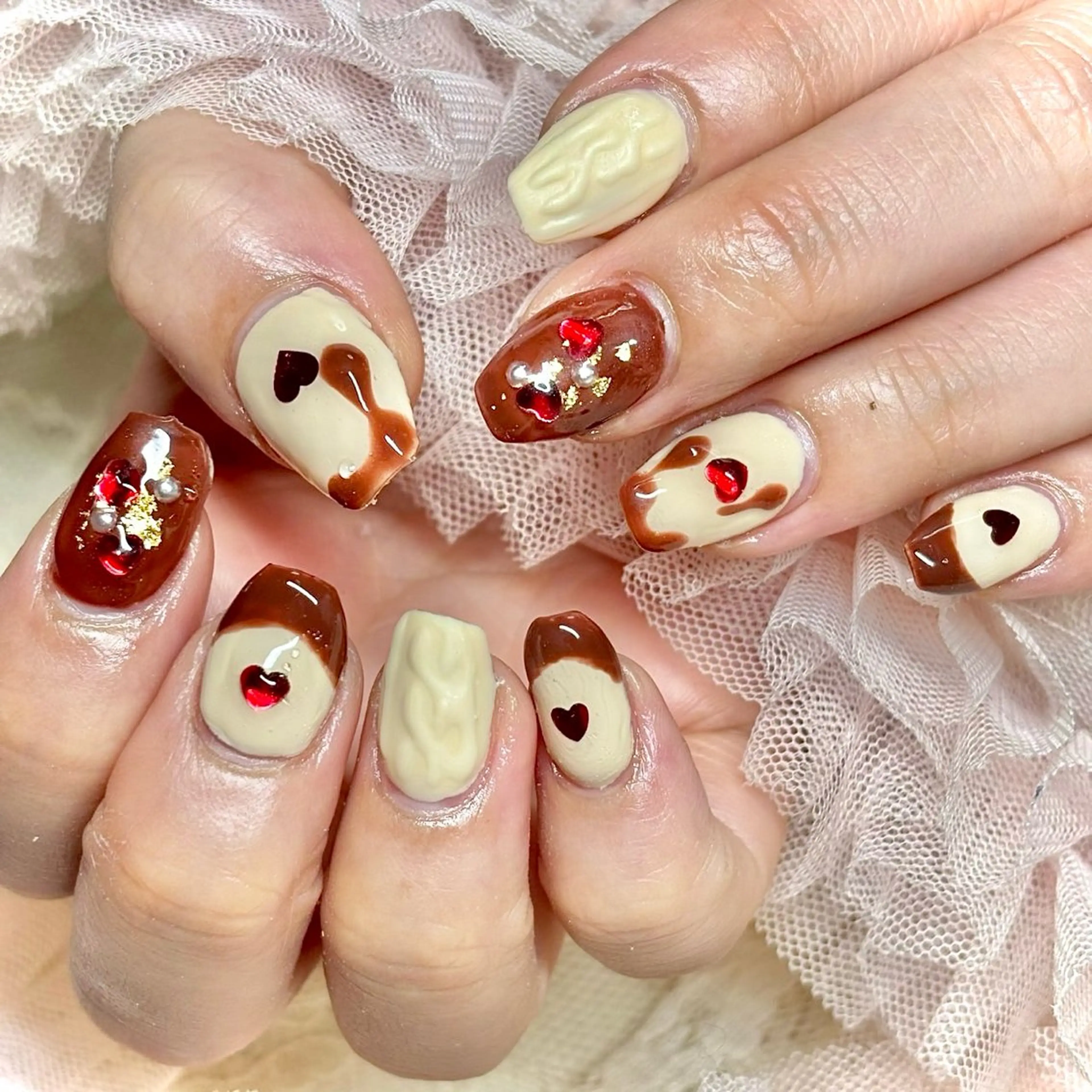 ネイル スカルプネイル バレンタイン 冬ネイル miminon 自宅ネイルサロンのネイルデザイン