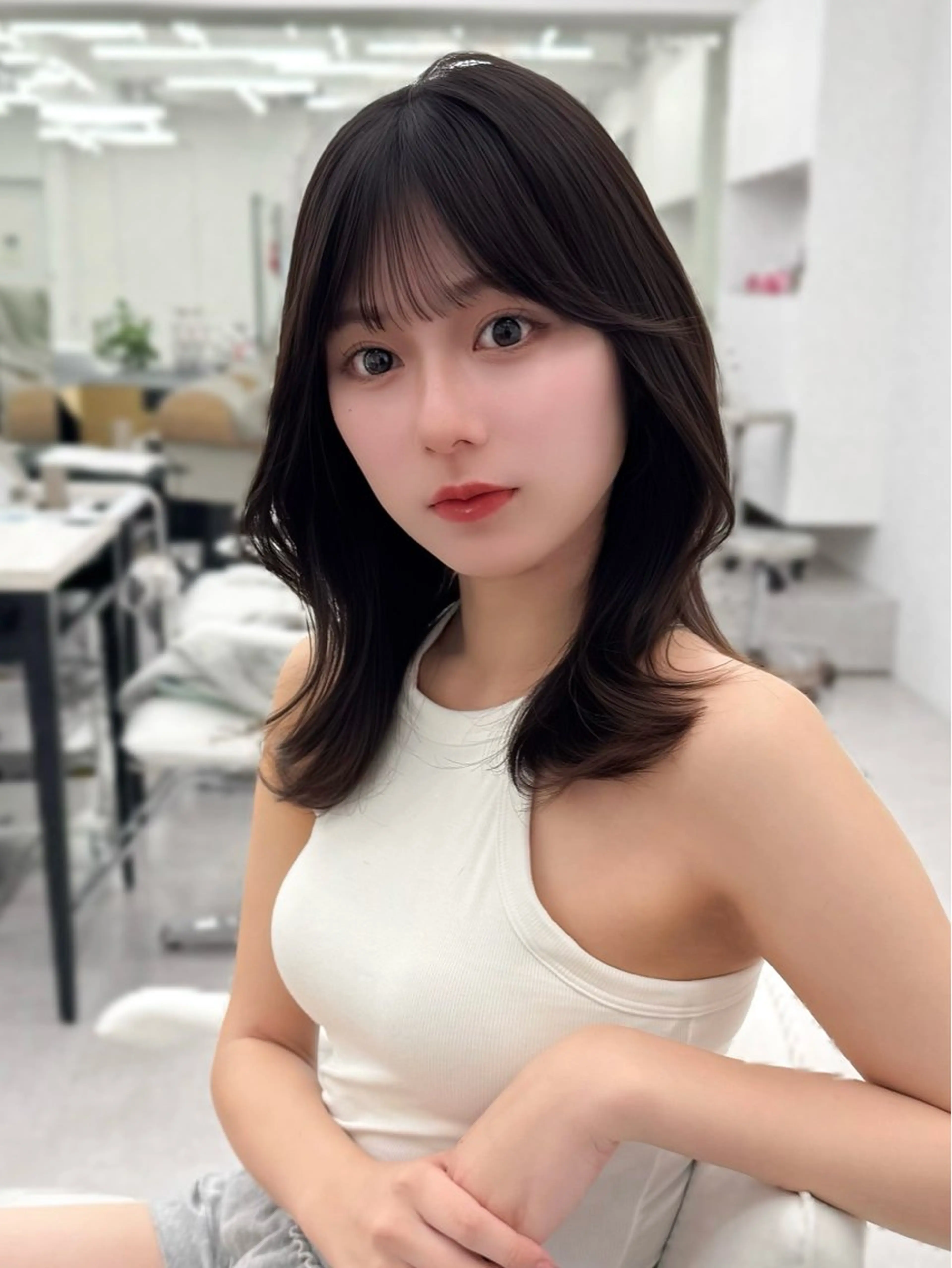ミディアム カラー ヘアアレンジ カット ヘアカラー トリートメント 顔周り&ミディアム 特化/池袋/kokiのヘアスタイル