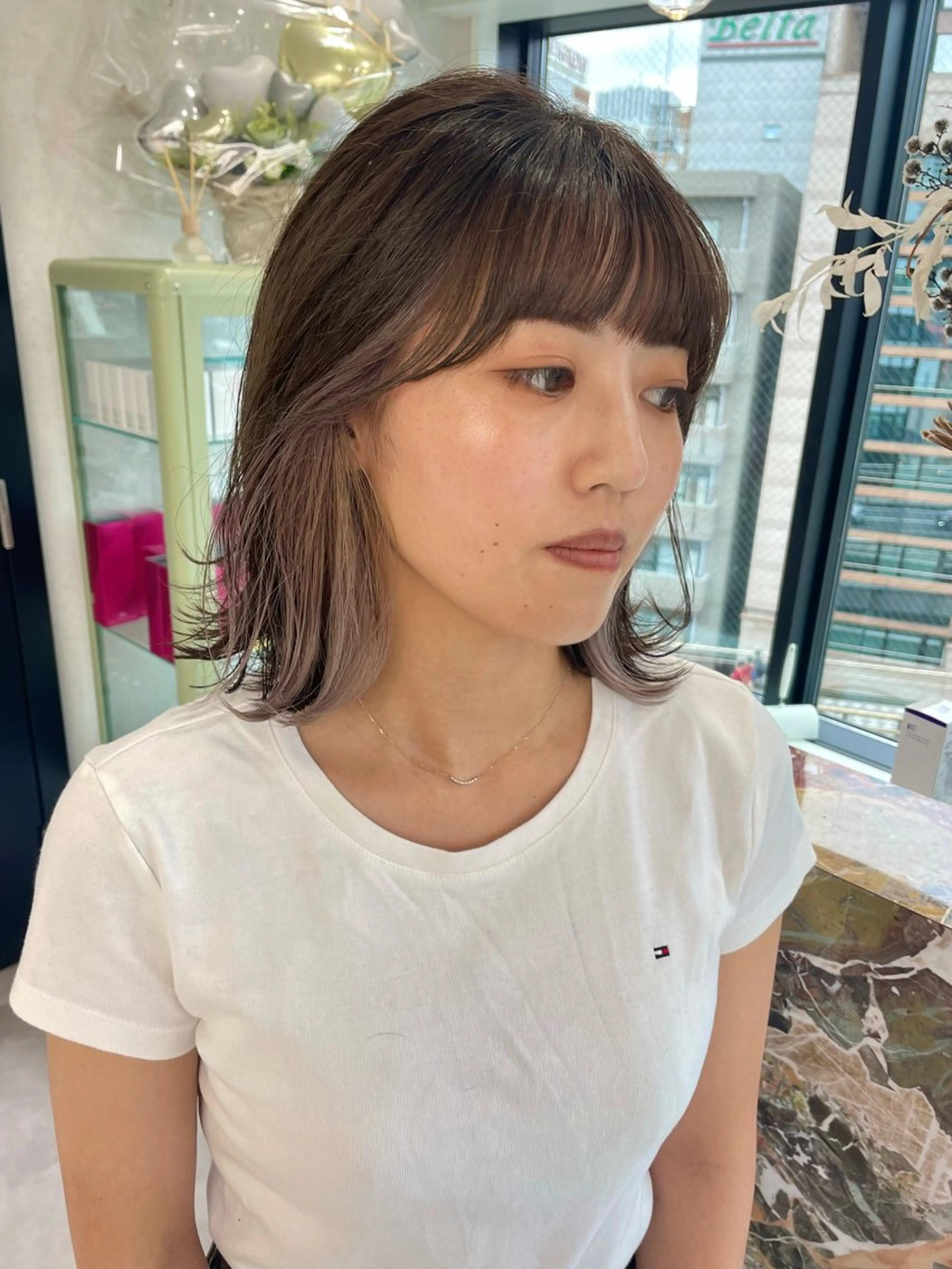 ミディアム ハイトーンイヤ リングカラー清水隆央のヘアスタイル