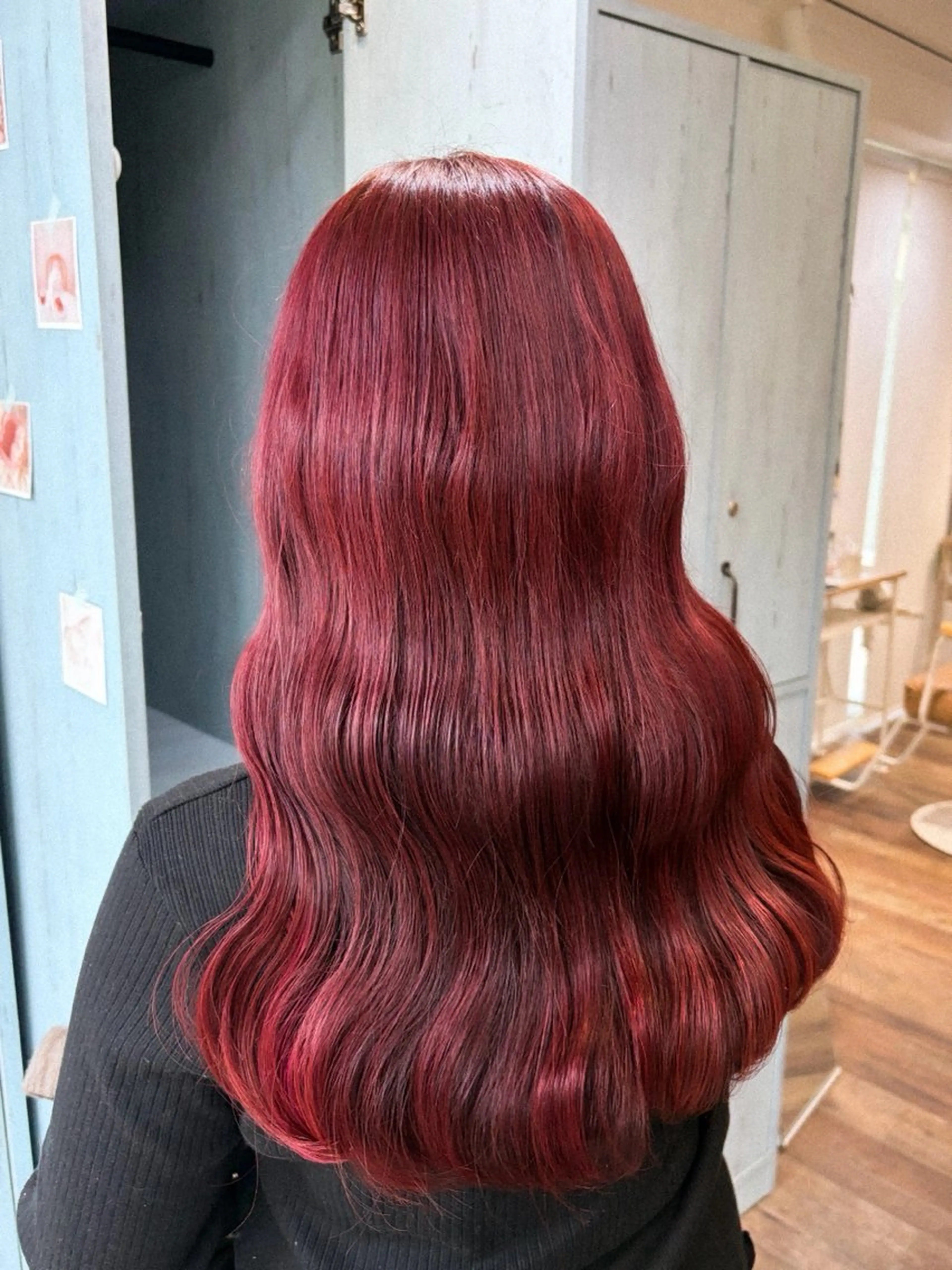 ロング カラー カット ヘアカラー トリートメント yusa/暖色カラー /ワインレッド/赤髪のヘアスタイル