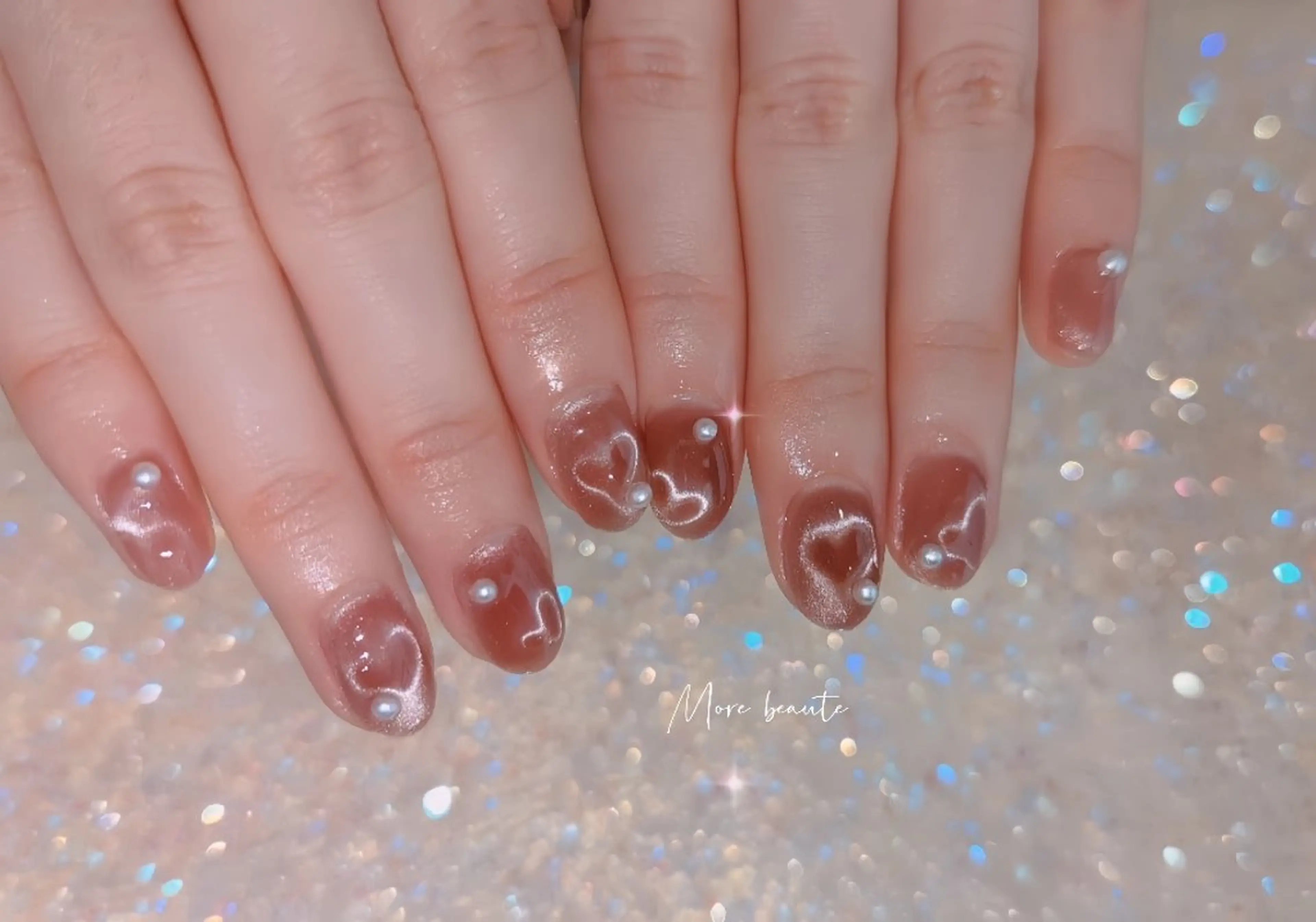 ネイル アートネイル ジェルネイル ハート 韓国ネイル マグネットネイル ハンドネイル I LOVE ME NAIL.｡.:*♡のネイルデザイン