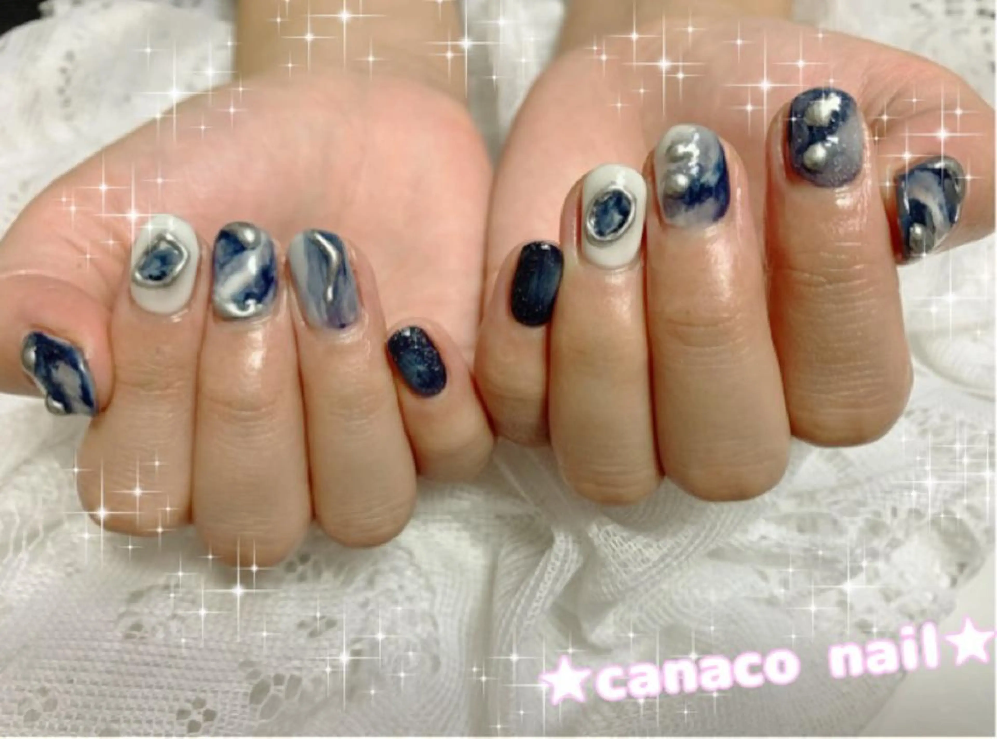 ネイル アートネイル ジェルネイル ネイビー ニュアンスネイル パラジェル ハンドネイル ハンドケア ベテランネイル cnc  nailのネイルデザイン