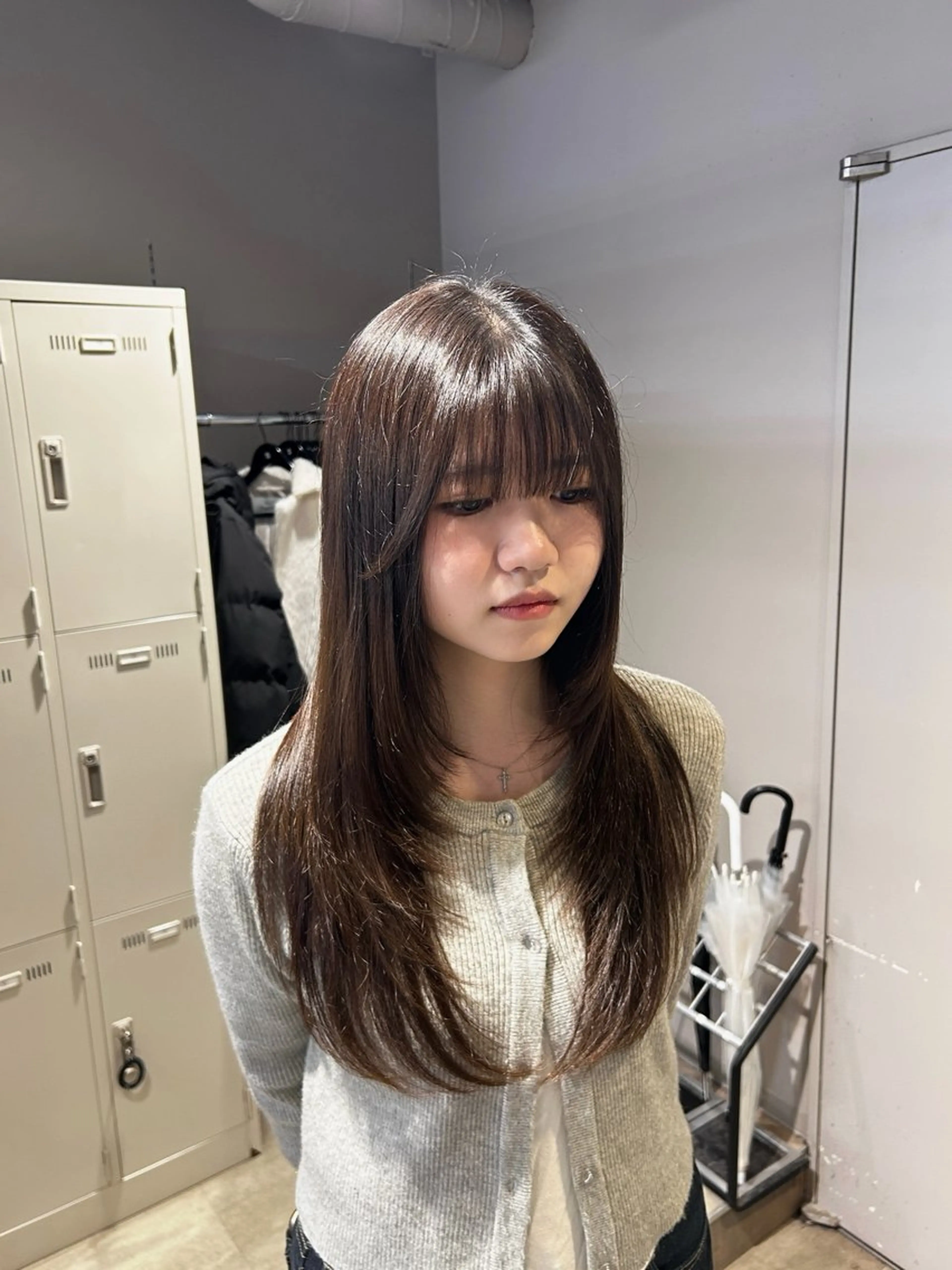 ロング カラー 🥯縮毛/レイヤー/ ベージュヘア🥯のヘアスタイル