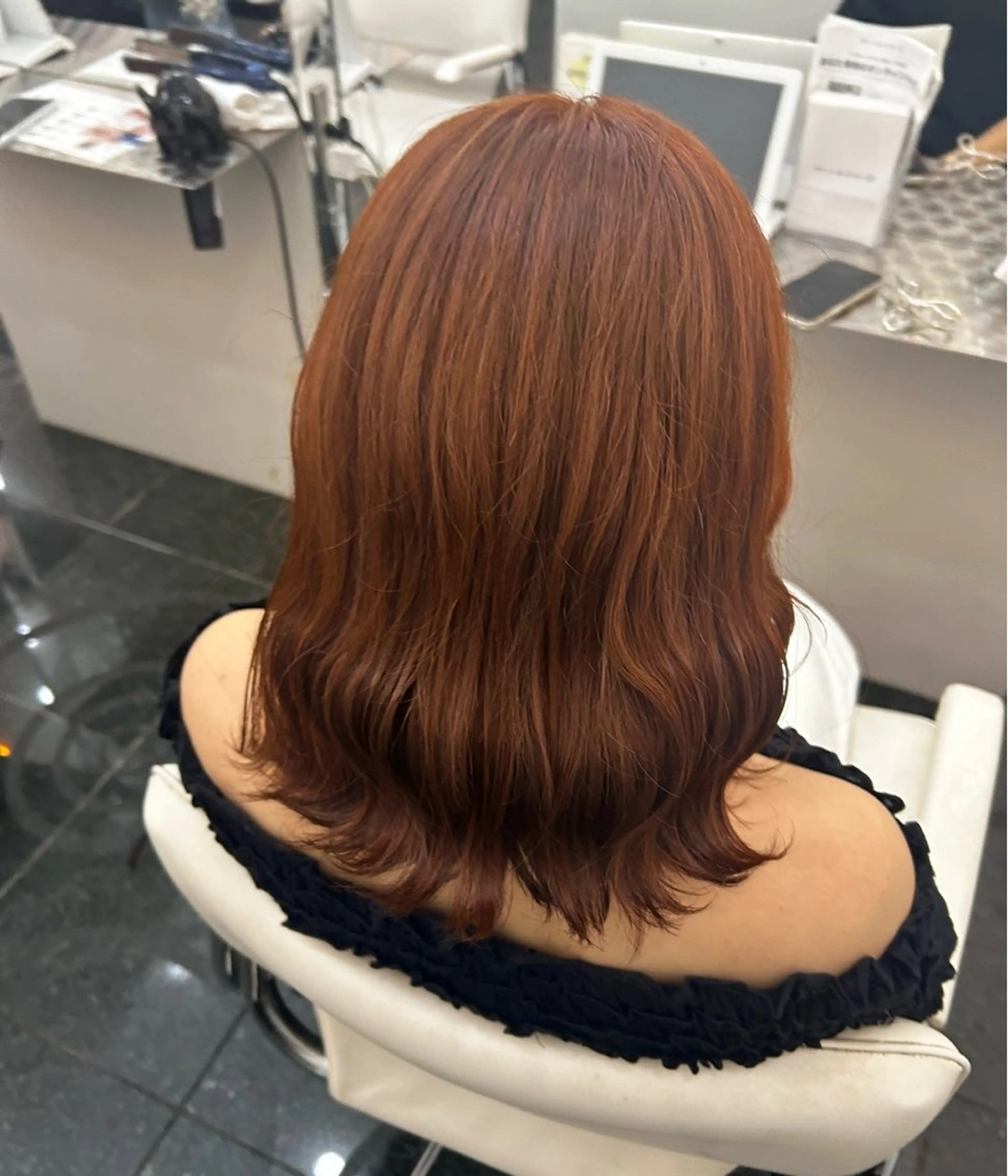 ミディアム カラー ブリーチ ブラウンカラー ダブルカラー ブリーチなしカラー オレンジ ヘアカラー ガーリー×韓国🎀 ⟡.·天野結良⟡.·のヘアスタイル