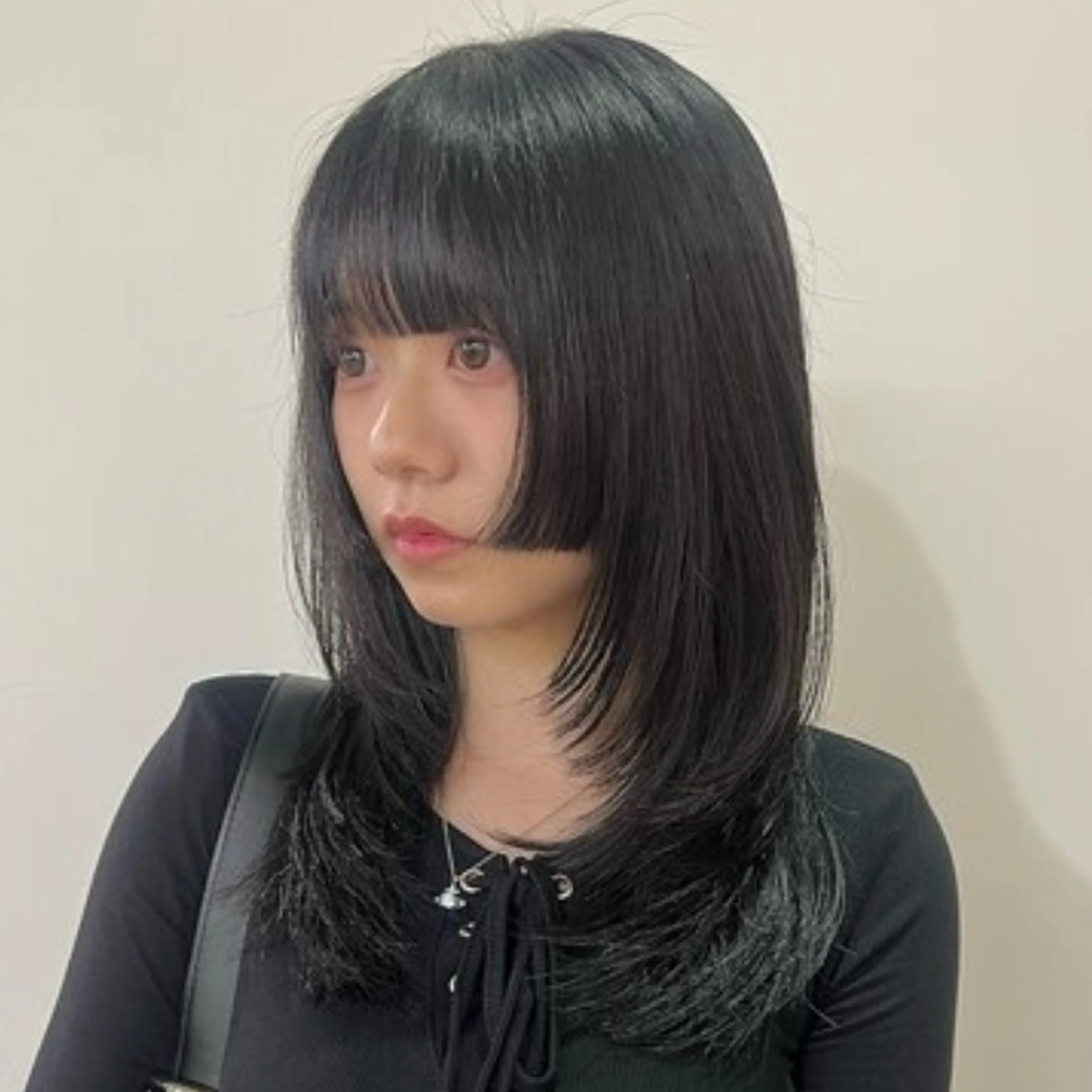 セミロング レイヤーカット カット 松川ヒナ｜韓国レイヤ /耳つぼジュエリーのヘアスタイル