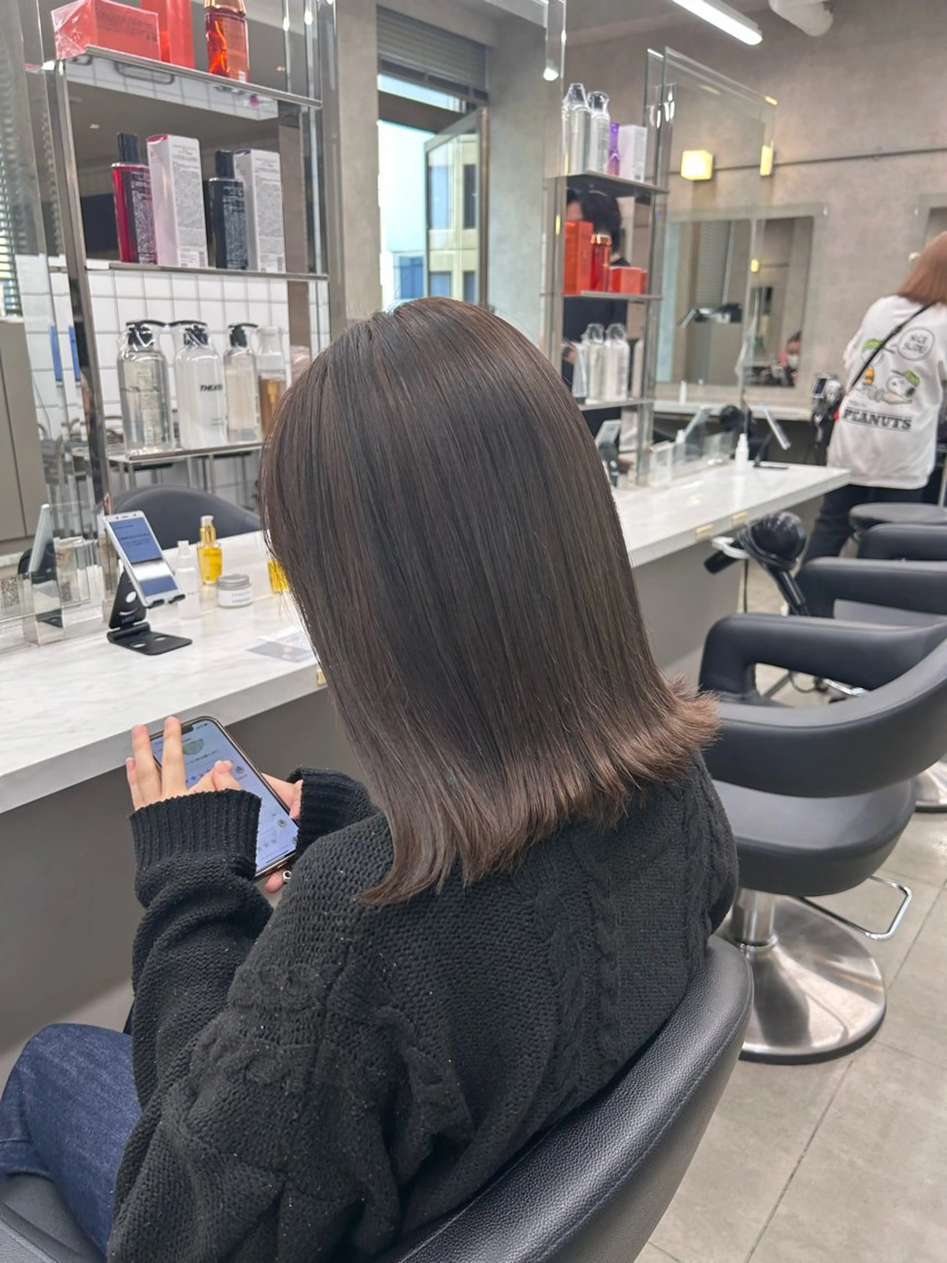 セミロング カラー パーマ ヘアアレンジ メンズ キッズ ブリーチなしカラー/ ブラウン/レイヤーのヘアスタイル