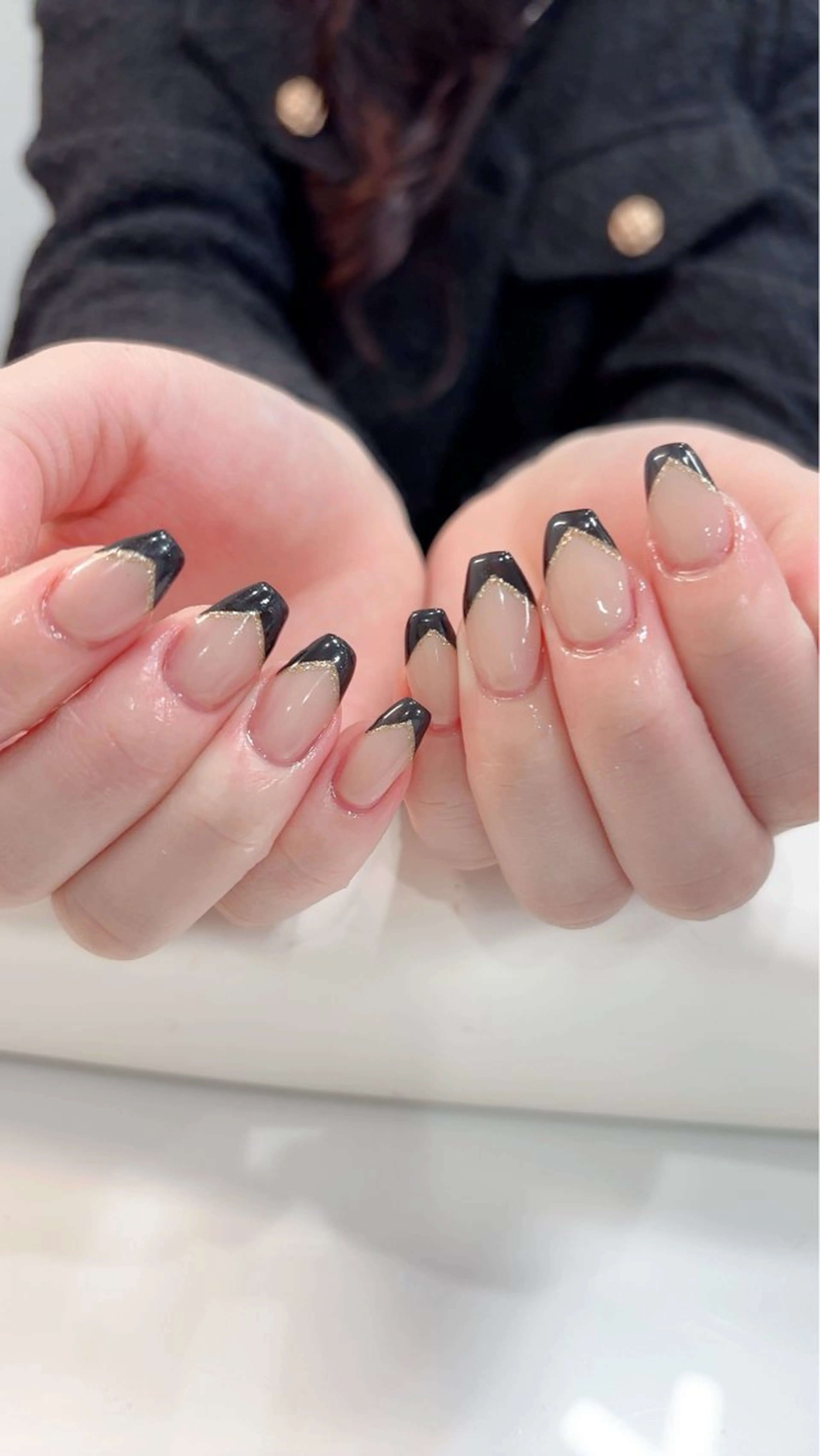 ネイル フレンチネイル ゴールド ラメ(グリッター) ハンドネイル 鶴橋wooone nail.rieのネイルデザイン