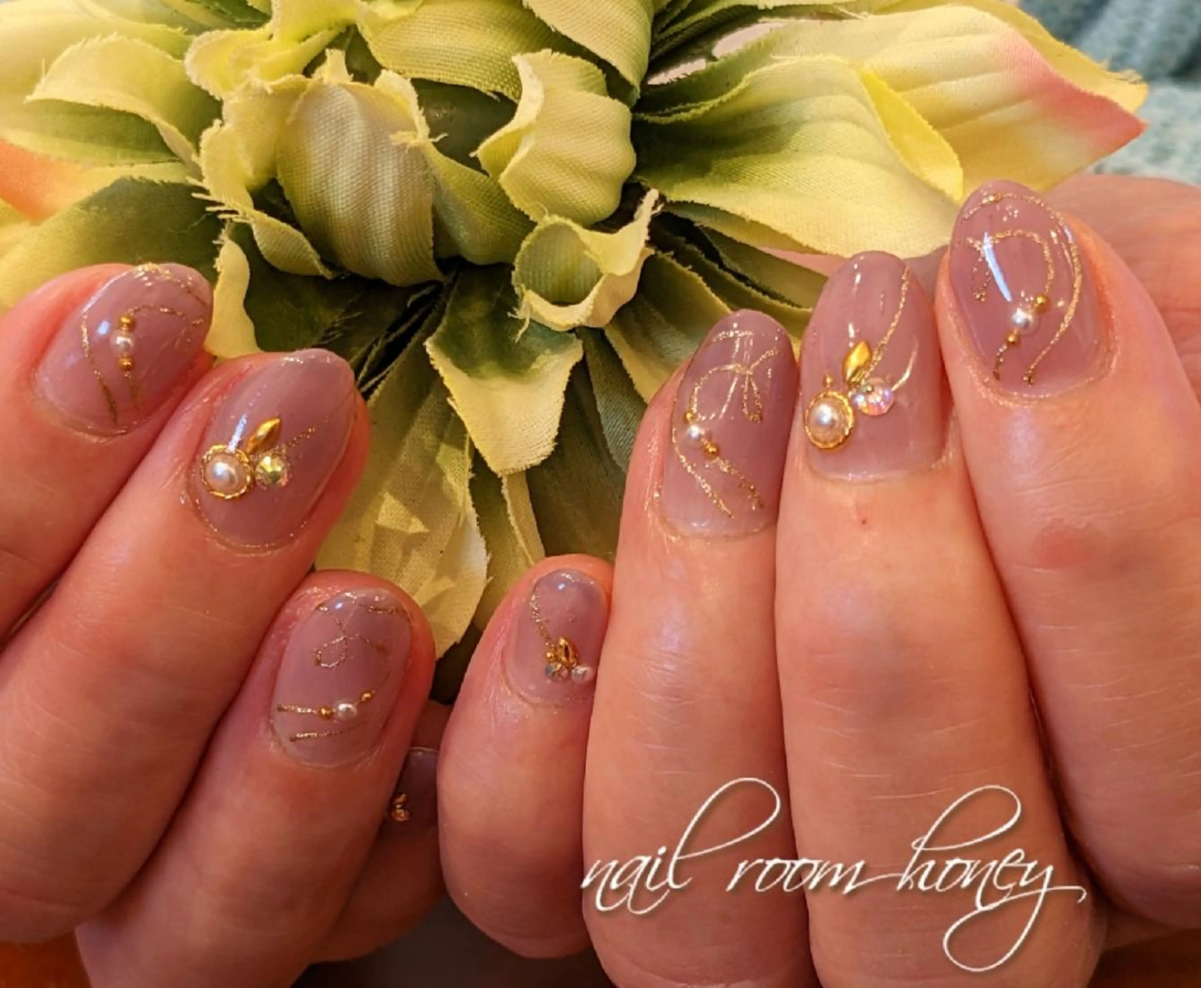 ネイル アートネイル ハート パープル nail room  honeyのネイルデザイン