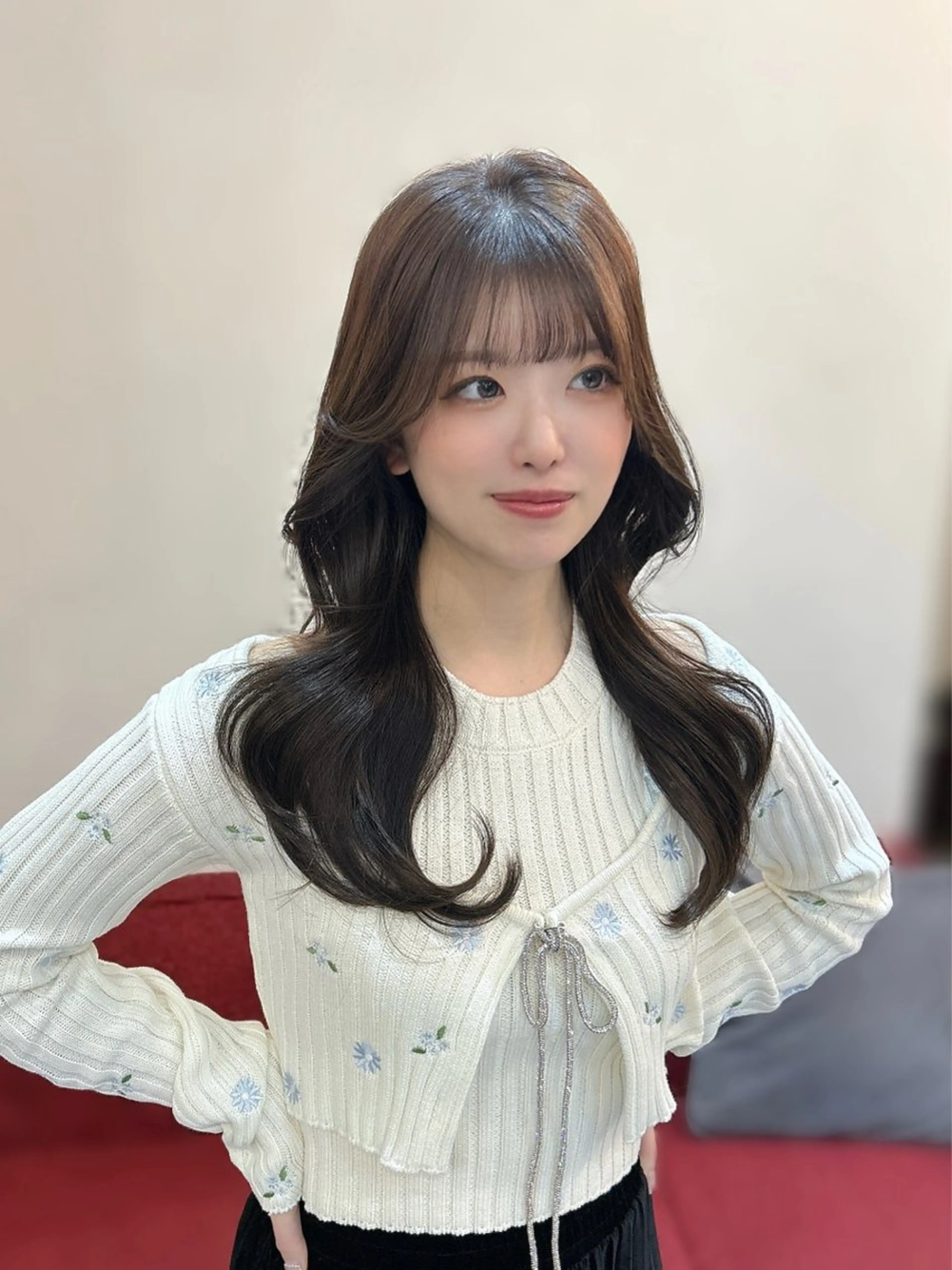 ロング カラー カット ヘアカラー ninaアイドル前髪 ×透明感🎀のヘアスタイル