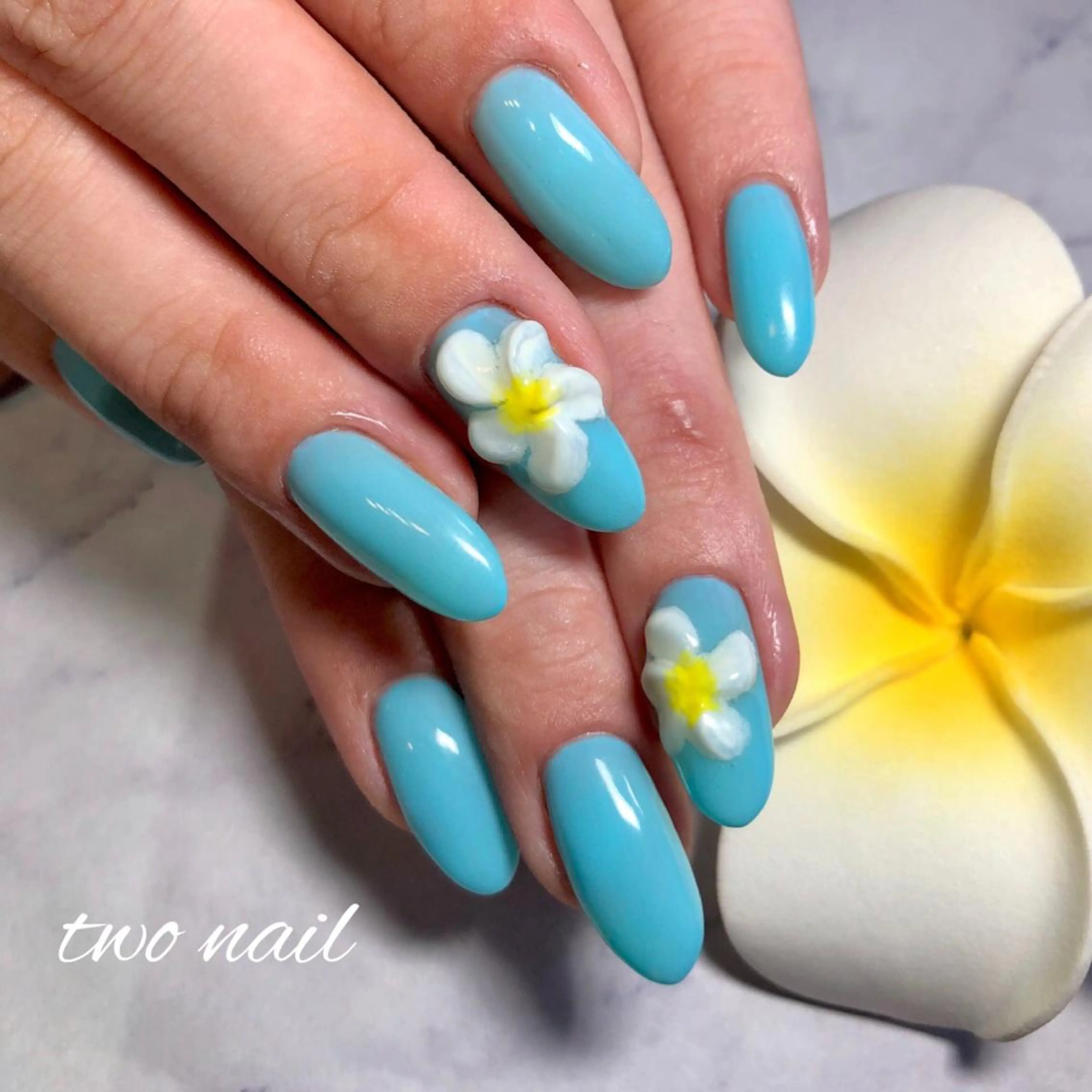 ネイル ブルー フットネイル ハート two nailのネイルデザイン