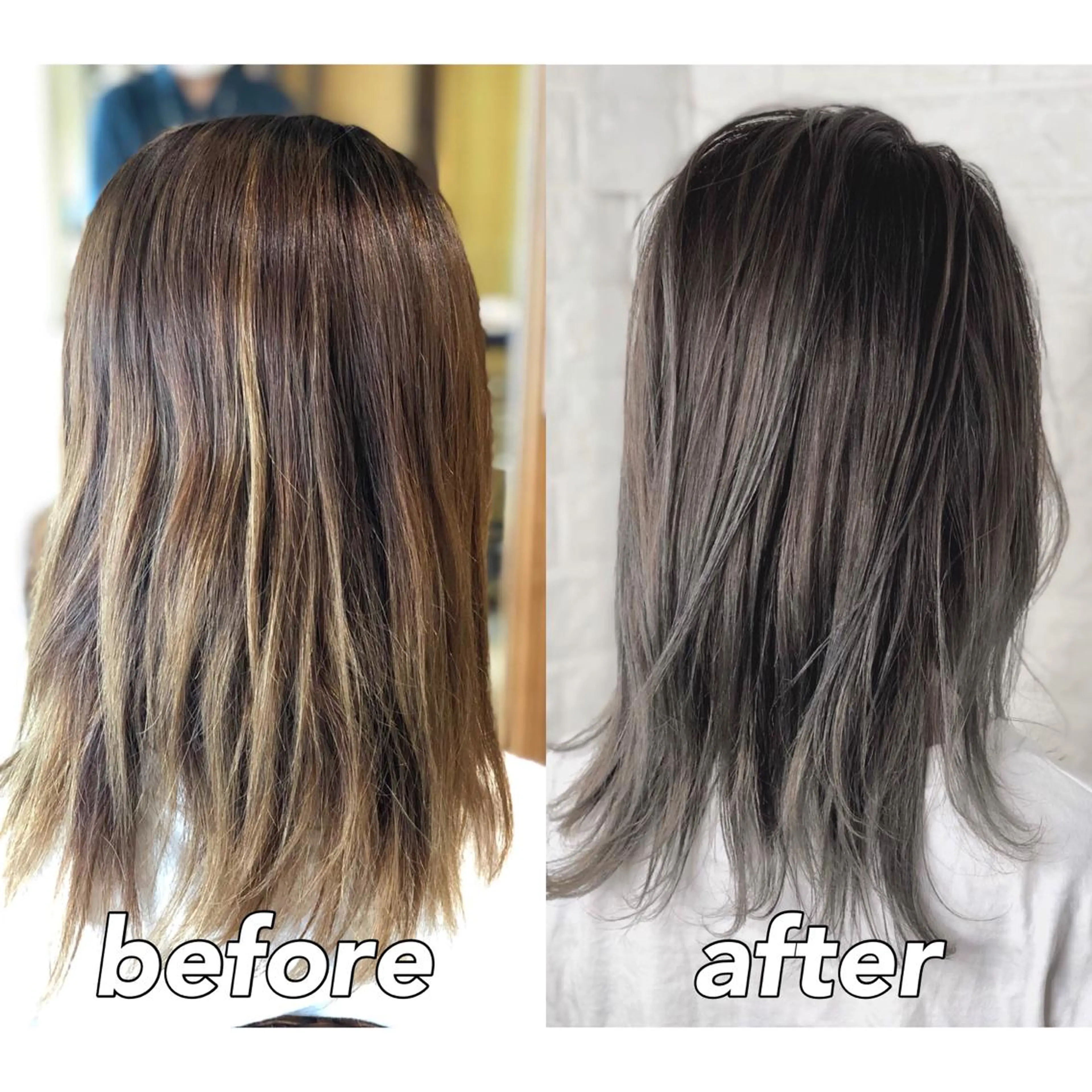 ミディアム カラー バレイヤージュ ブリーチ グレージュ 外国人風カラー レイヤーカット 髪質改善特化KIZU /艶髪研究（京都）のヘアスタイル