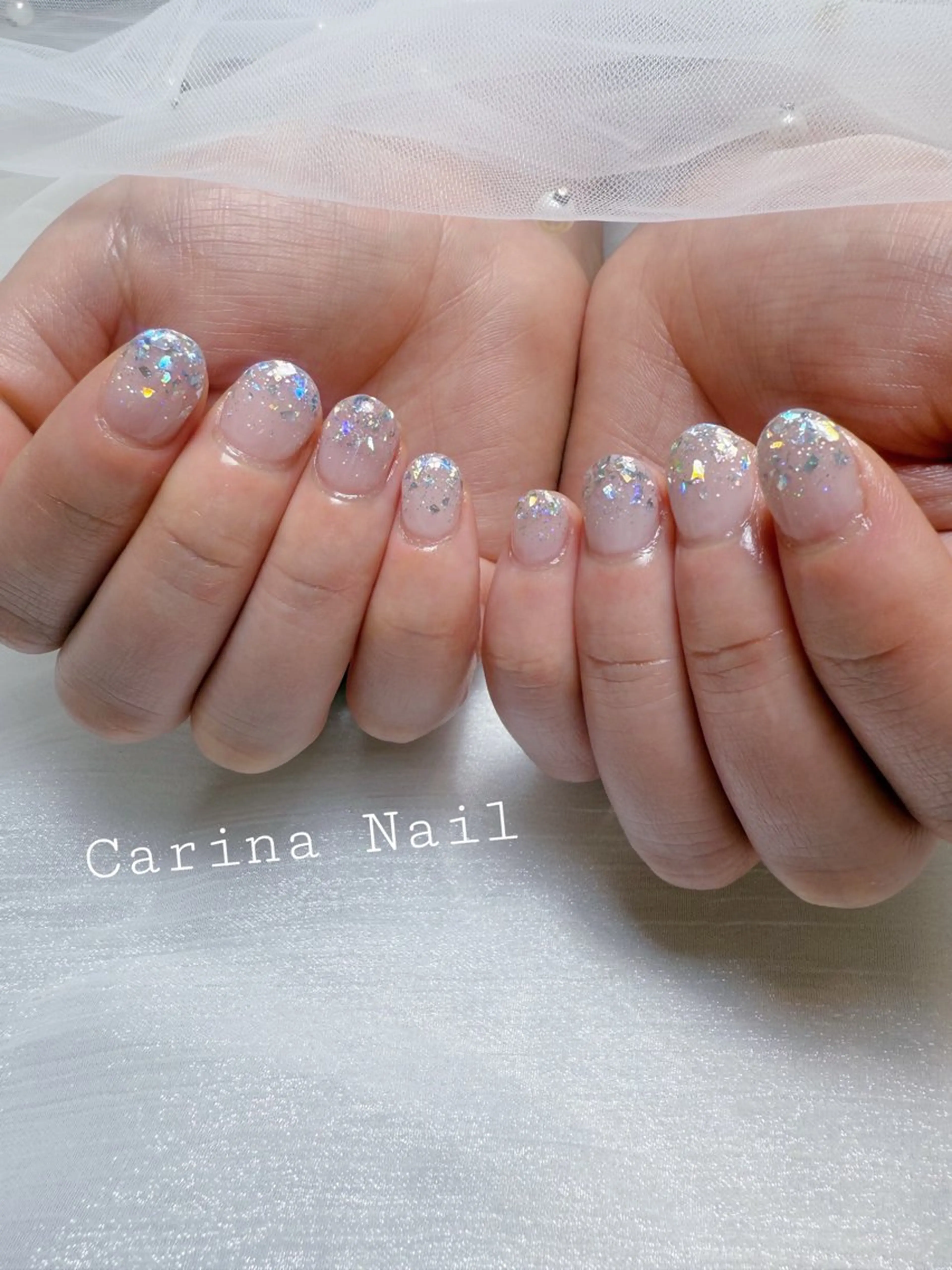 ネイル グラデーション ラメ(グリッター) ラメグラデーション ピンク ピンクベージュ Carina Nailのネイルデザイン