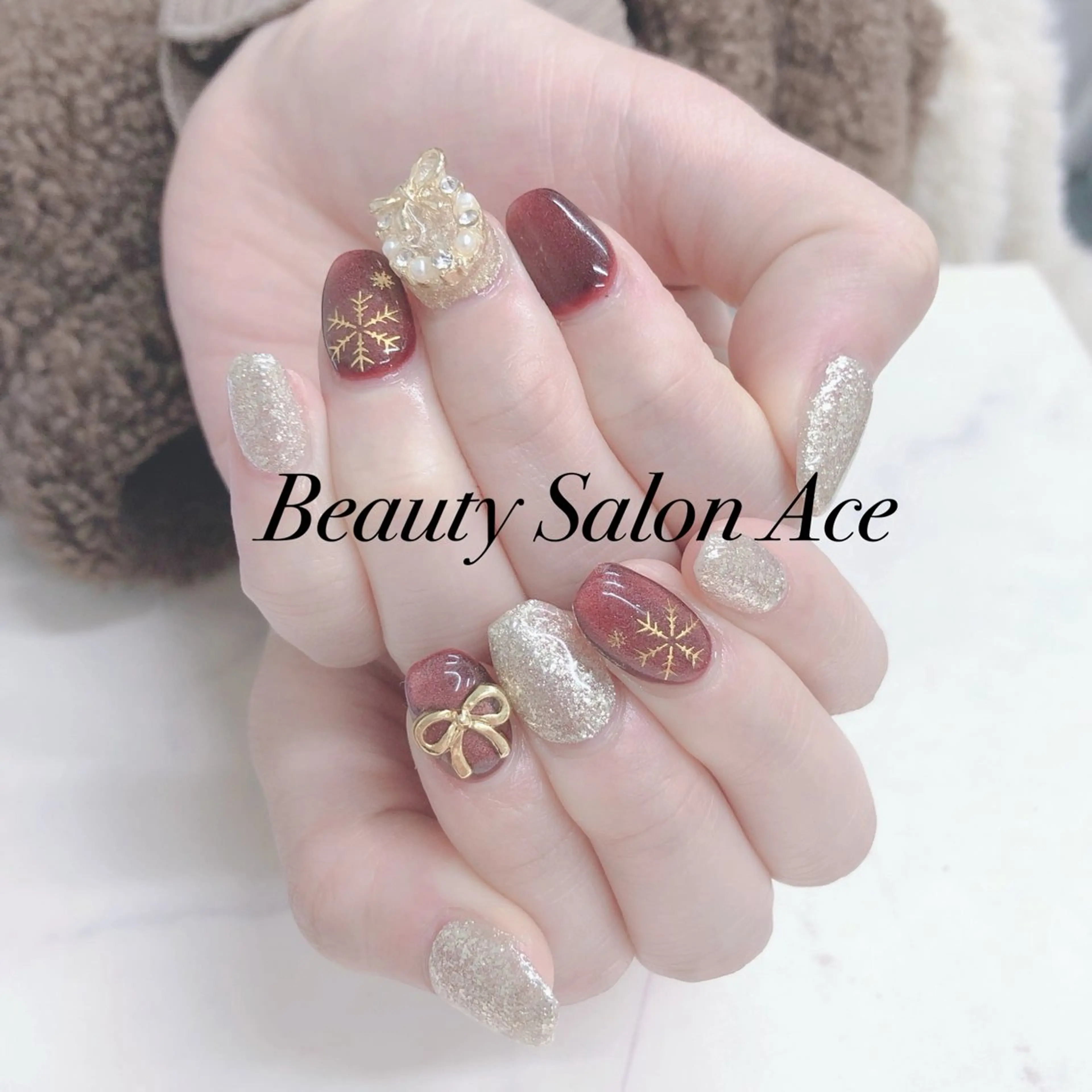 ネイル メンズネイル リボン 冬ネイル クリスマス ハンドネイル ハンドケア Beauty Salon Ace(ネイルサロン エース)所属・池袋フィルイン Ace♡Nailのネイルデザイン