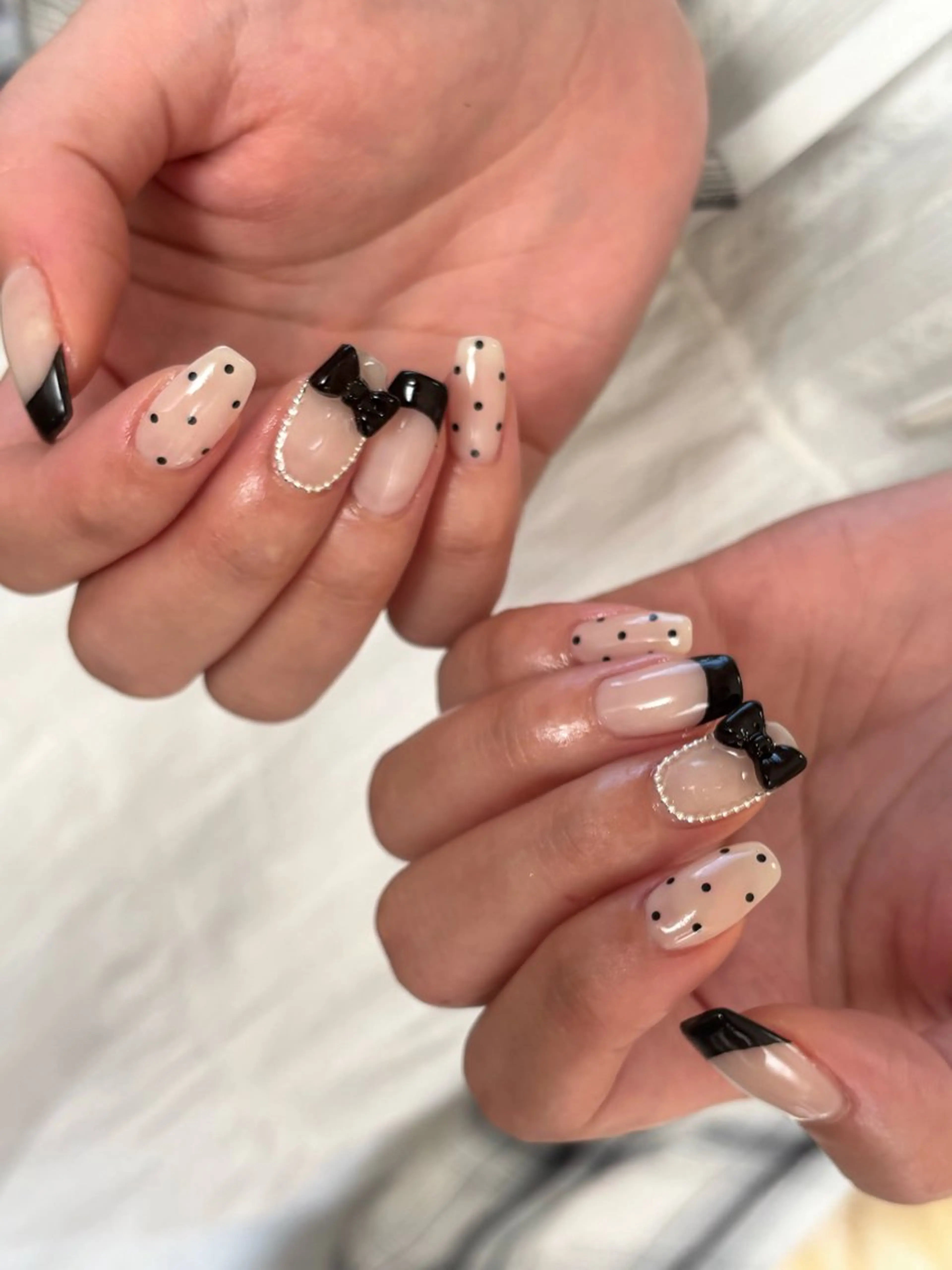 ネイル ドット フレンチネイル ガーリー キラキラネイル 韓国ネイル ハンドネイル tamu nail 　金町のネイルデザイン