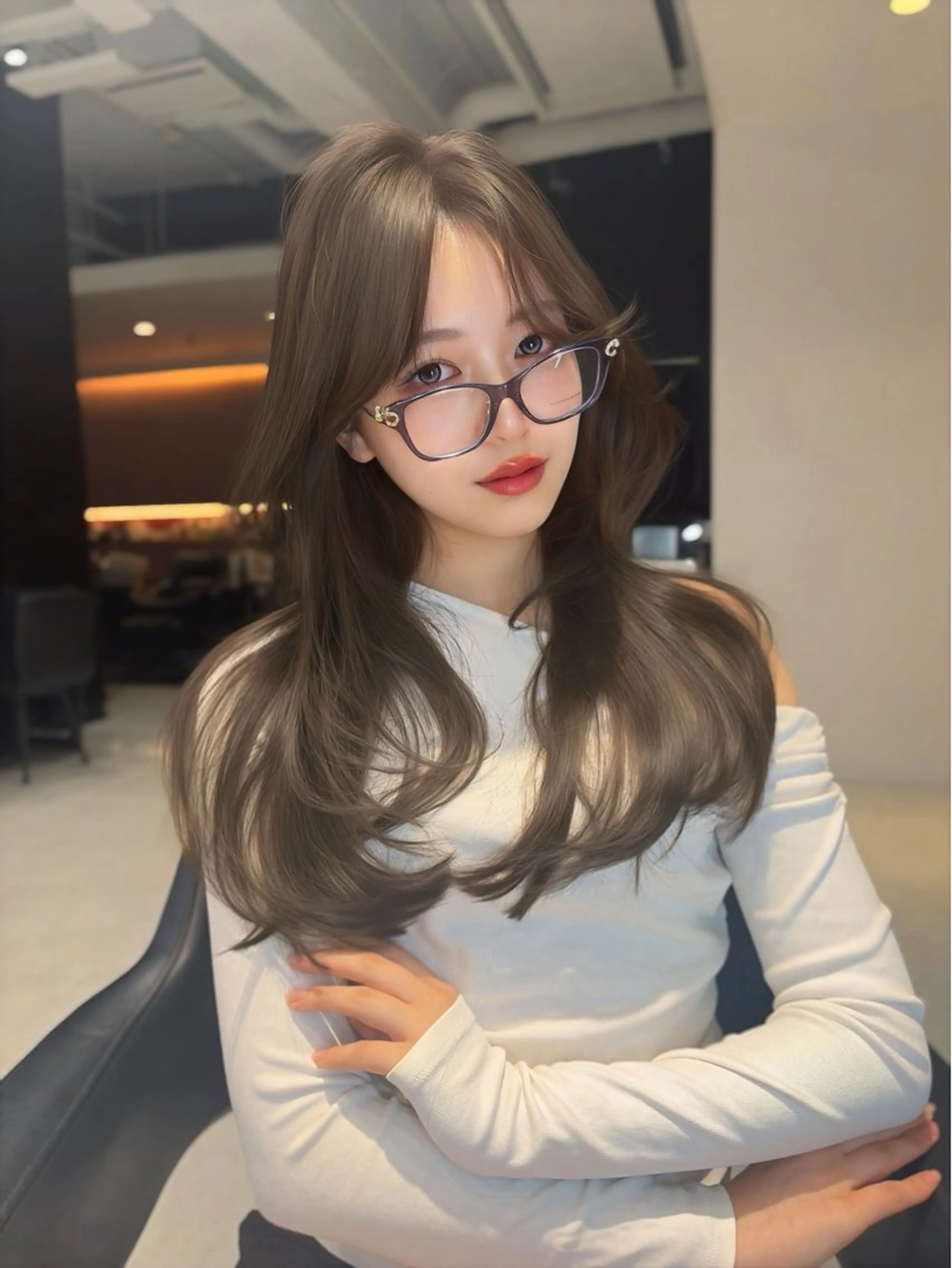 ロング カット ヘアカラー トリートメント 海野翔吾🇨🇳 ワンホンレイヤーのヘアスタイル