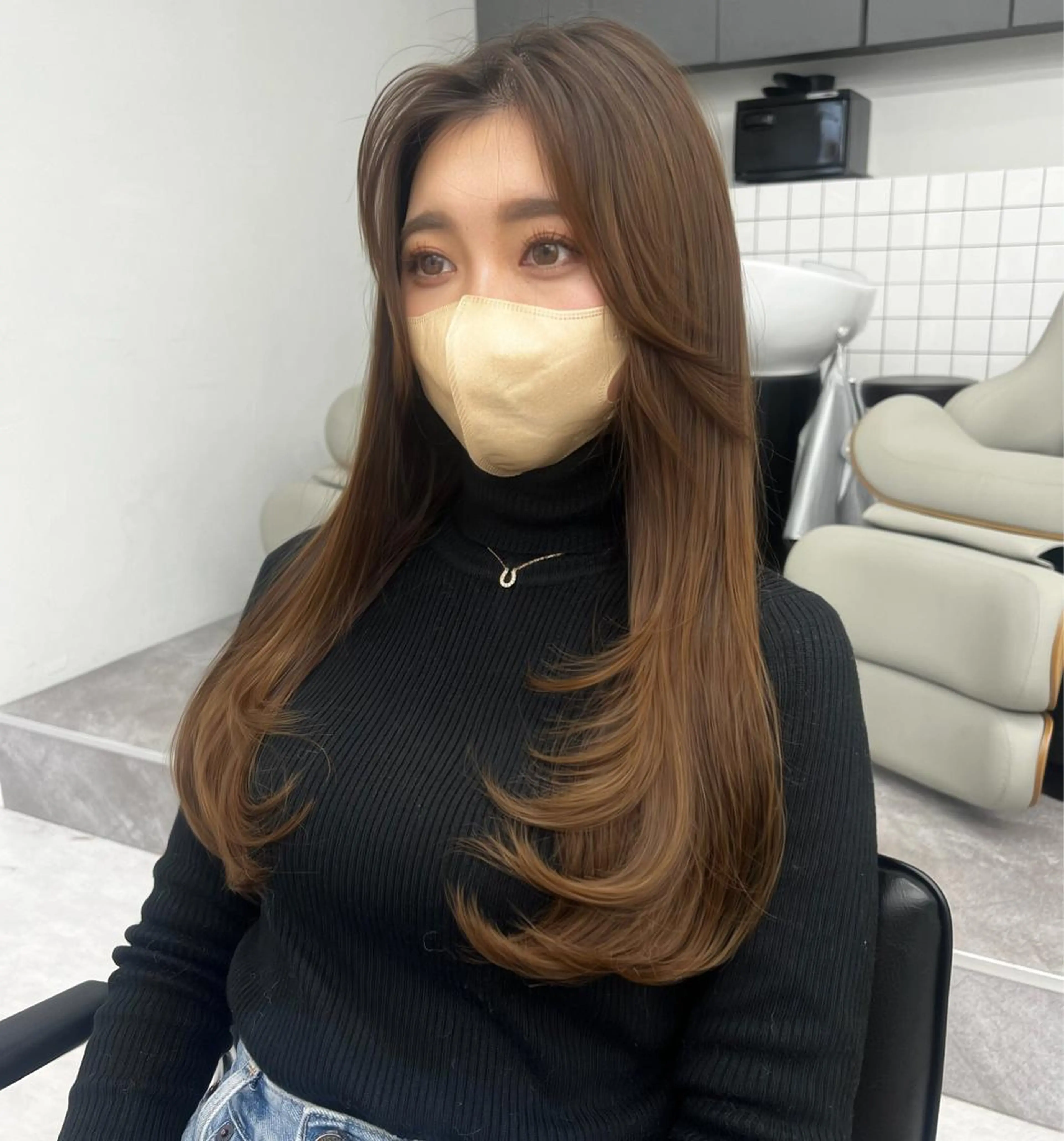 ロング カット トリートメント 韓国ヘア♡ 顔まわりカットayaのヘアスタイル