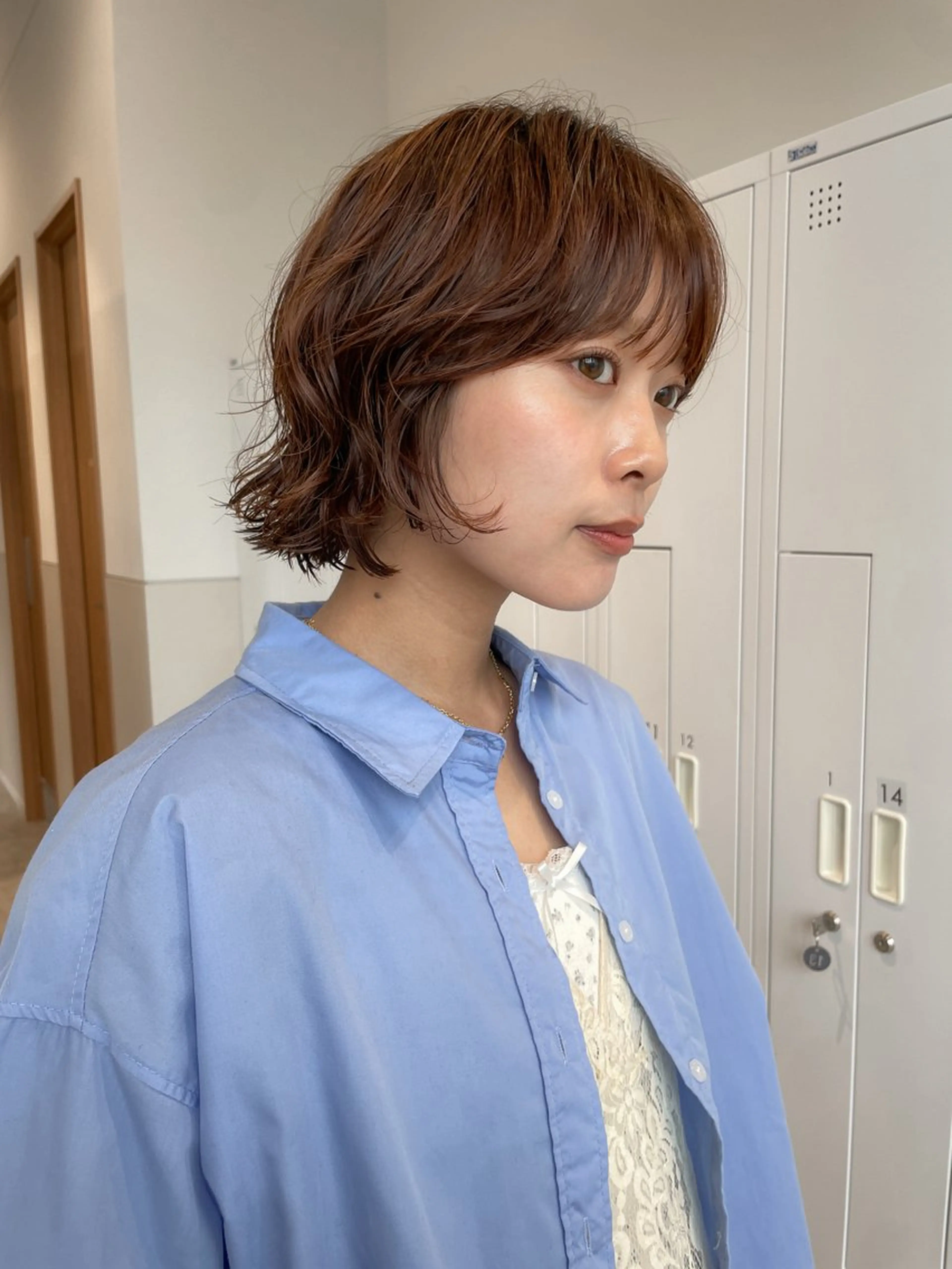 ミディアム パーマ ミディアムパーマ ボブ カット パーマ 抜け感ボブ×パーマ |kazaneのヘアスタイル