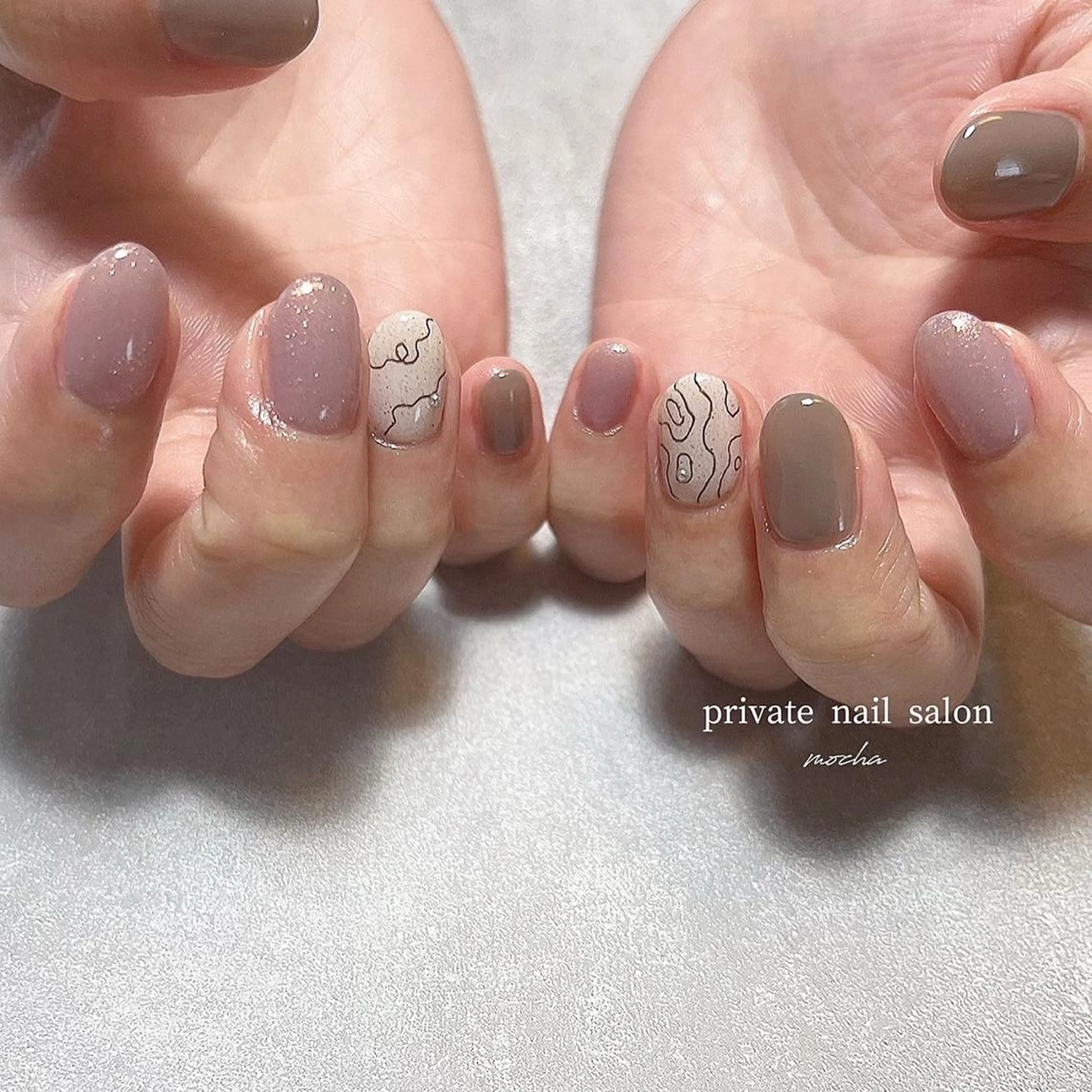 ネイル カジュアル チークネイル フレンチネイル ジェルネイル マグネットネイル ハンドネイル mocha nailのネイルデザイン