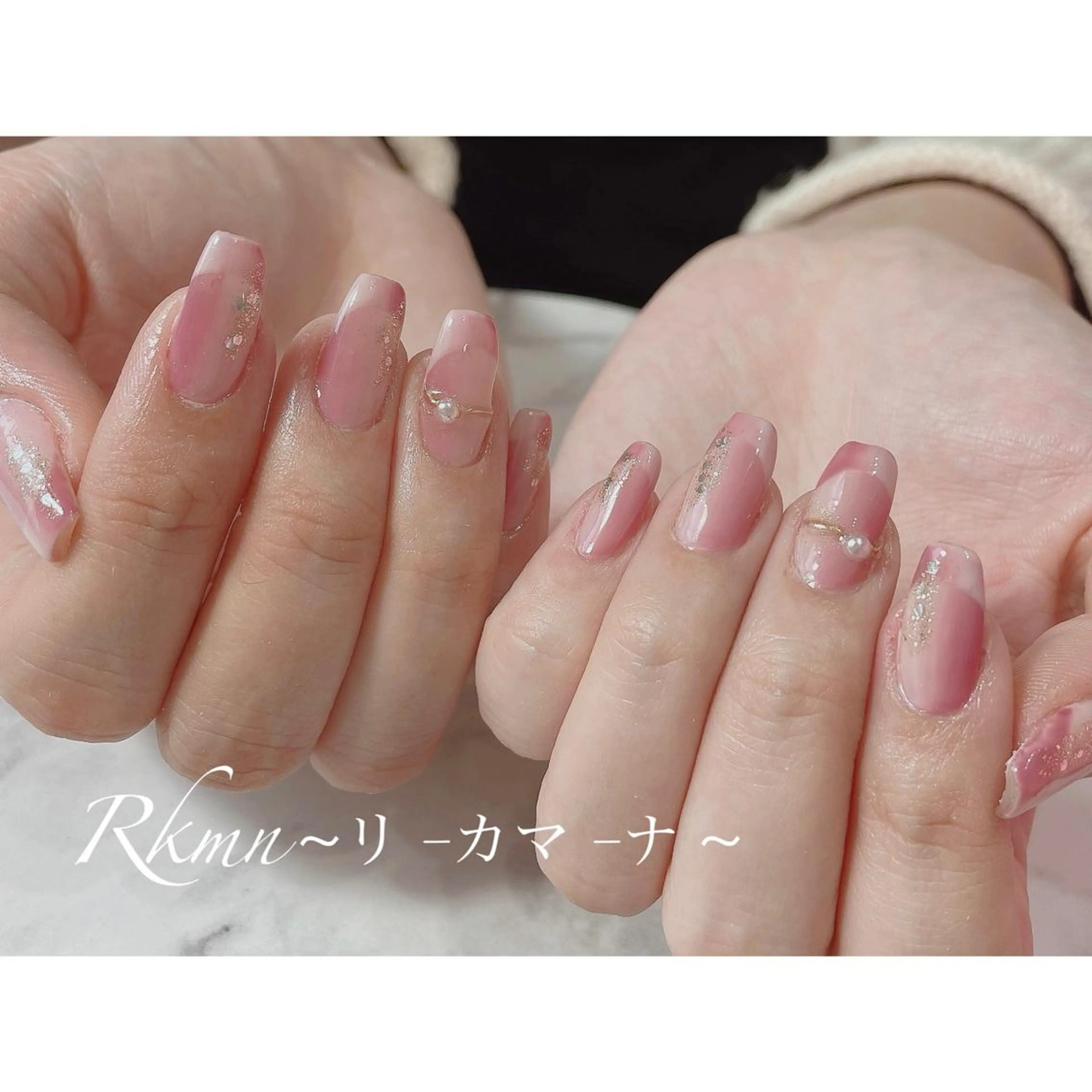 ネイル アートネイル フレンチネイル グラデーション ラメ(グリッター) 春ネイル ハンドネイル フットネイル ハンドケア Rkmn ~リ-カマ-ナ~のネイルデザイン