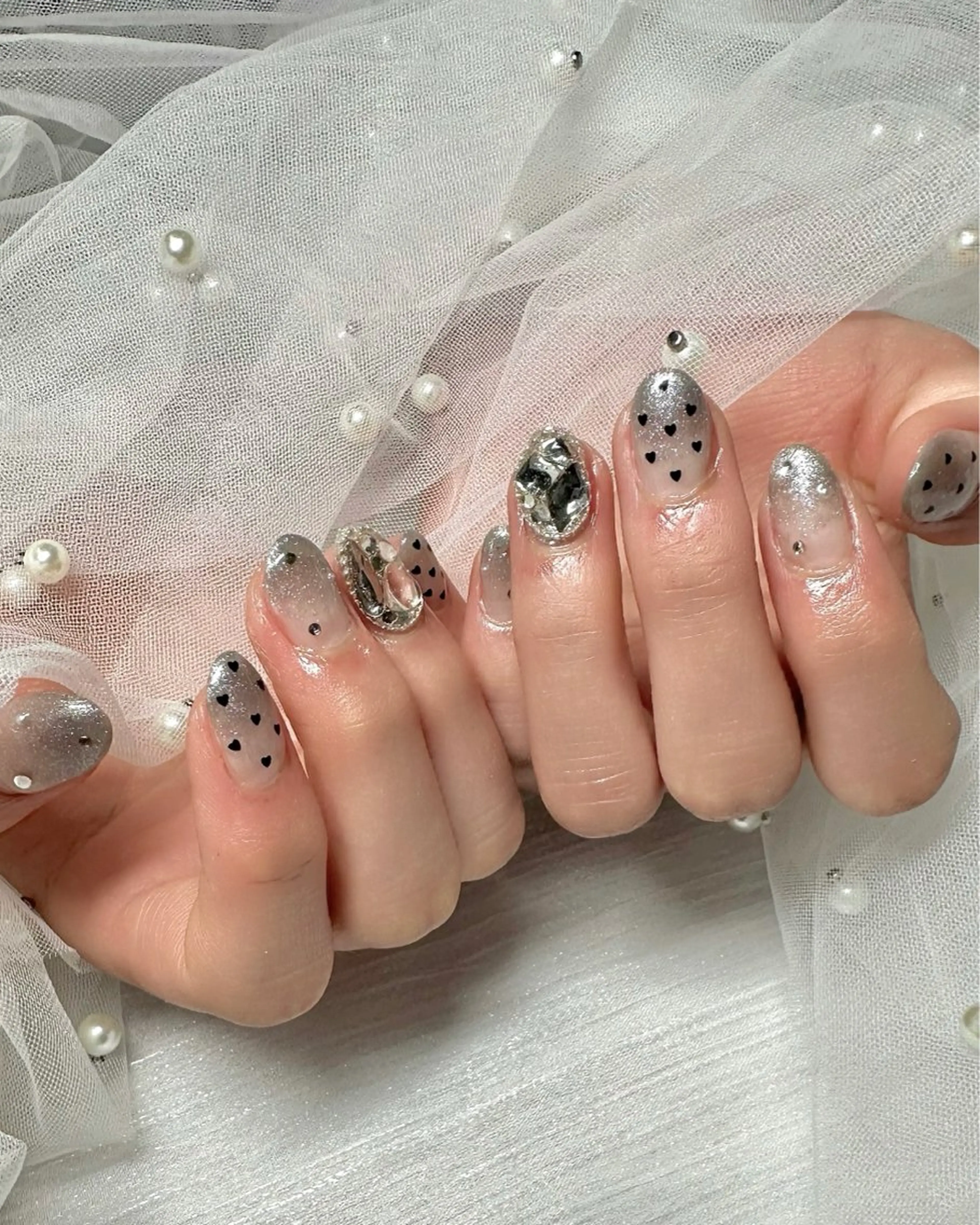 ネイル ドット グラデーション ハート ラメ(グリッター) ラメグラデーション Sei ｜ cres nailのネイルデザイン