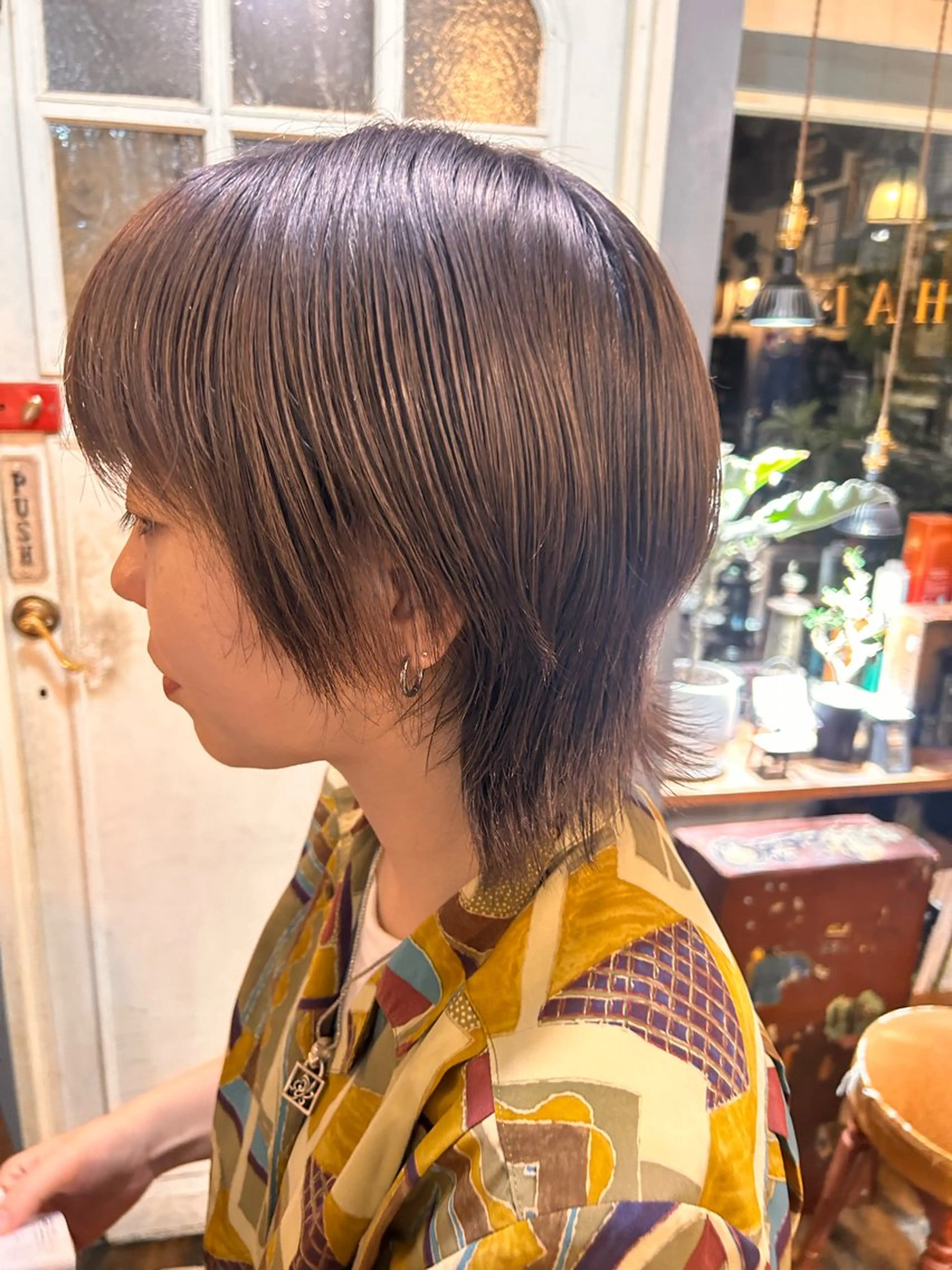 ミディアム カラー グレージュ パープルカラー パープルグレージュ ヘアカラー トリートメント 清水千優/パーマ/ メンズパーマのヘアスタイル