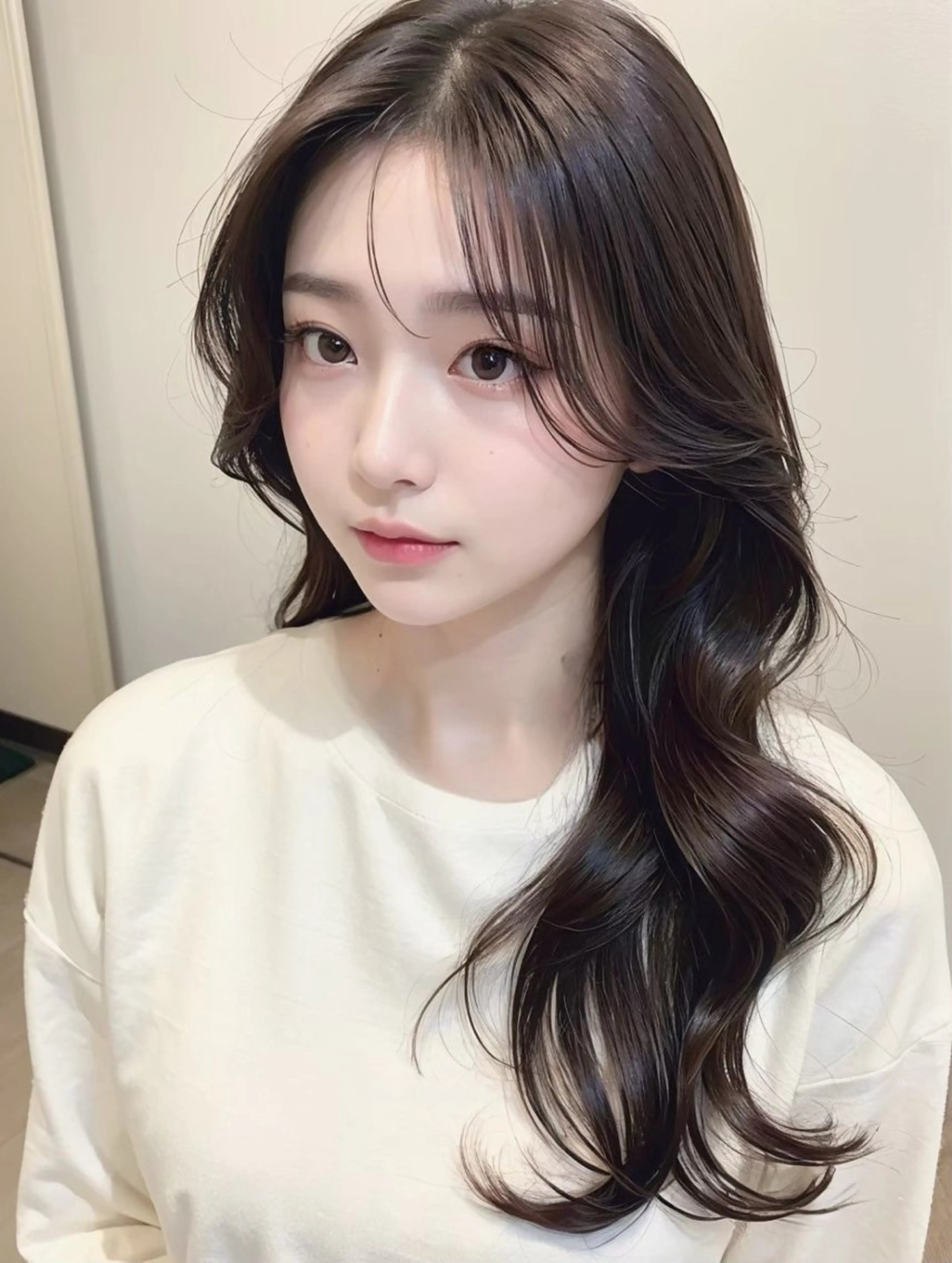 セミロング カラー アッシュ ベージュカラー 黒髪 ブルーカラー ブルーブラック カット ヘアカラー トリートメント ヘアセット 透明感/韓国風 🤍moeka🤍のヘアスタイル