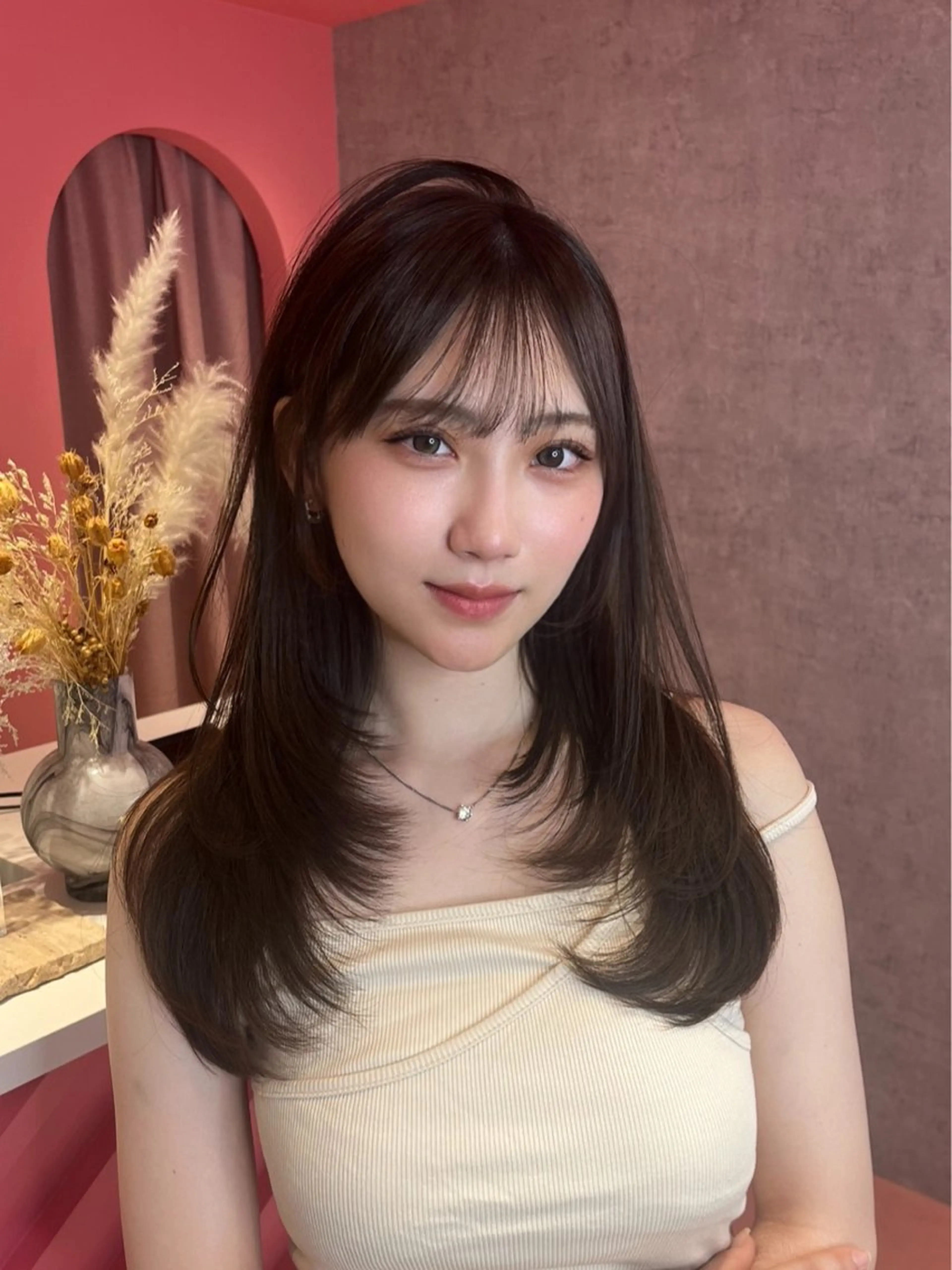 セミロング カラー カット 縮毛矯正 トリートメント 山崎/ボブ縮毛矯正 レイヤー髪質改善のヘアスタイル
