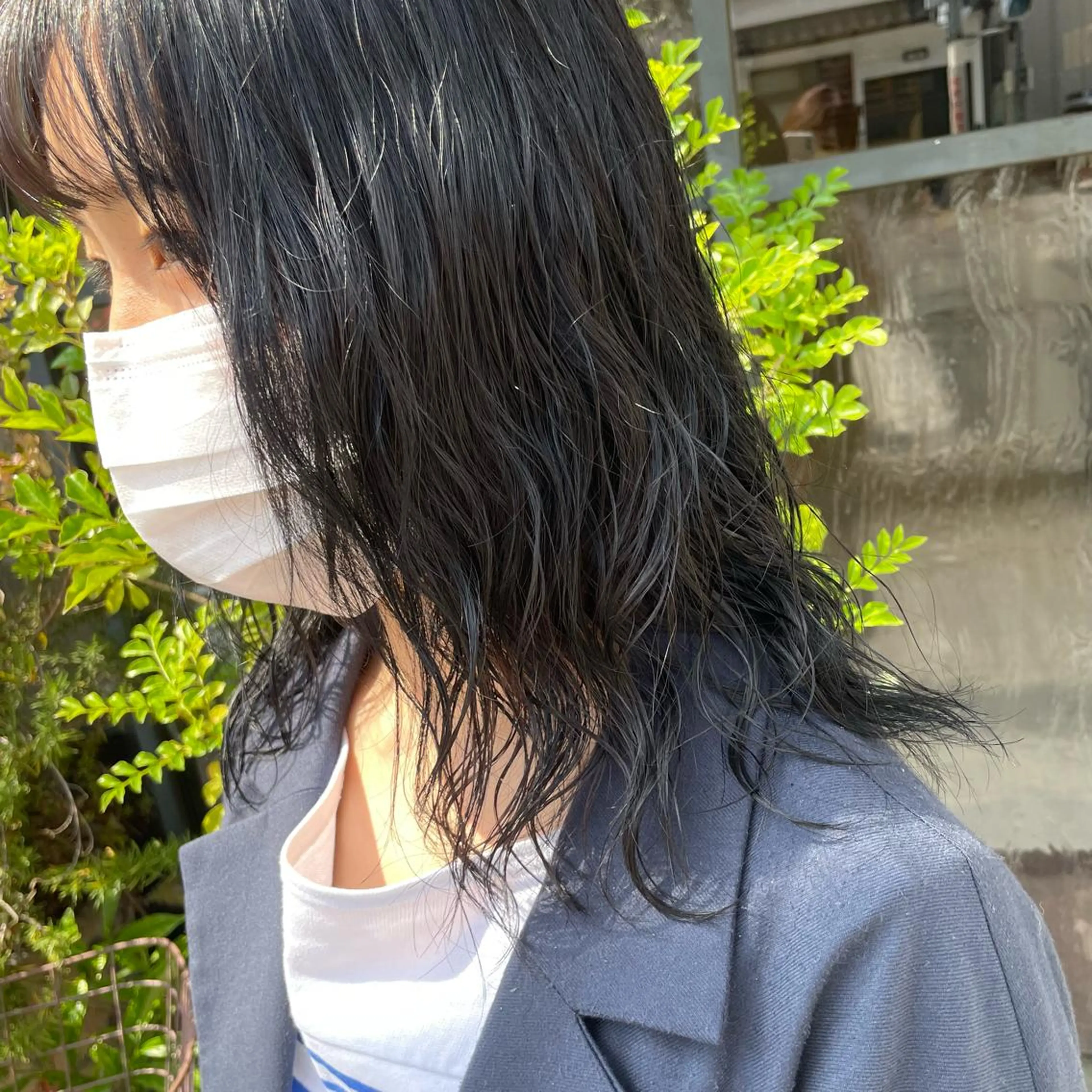 ミディアム カラー パーマ ミディアムパーマ 黒髪 ブルーカラー ブルーブラック ニュアンスパーマ Lico hair 【烏丸丸太町】小西のヘアスタイル