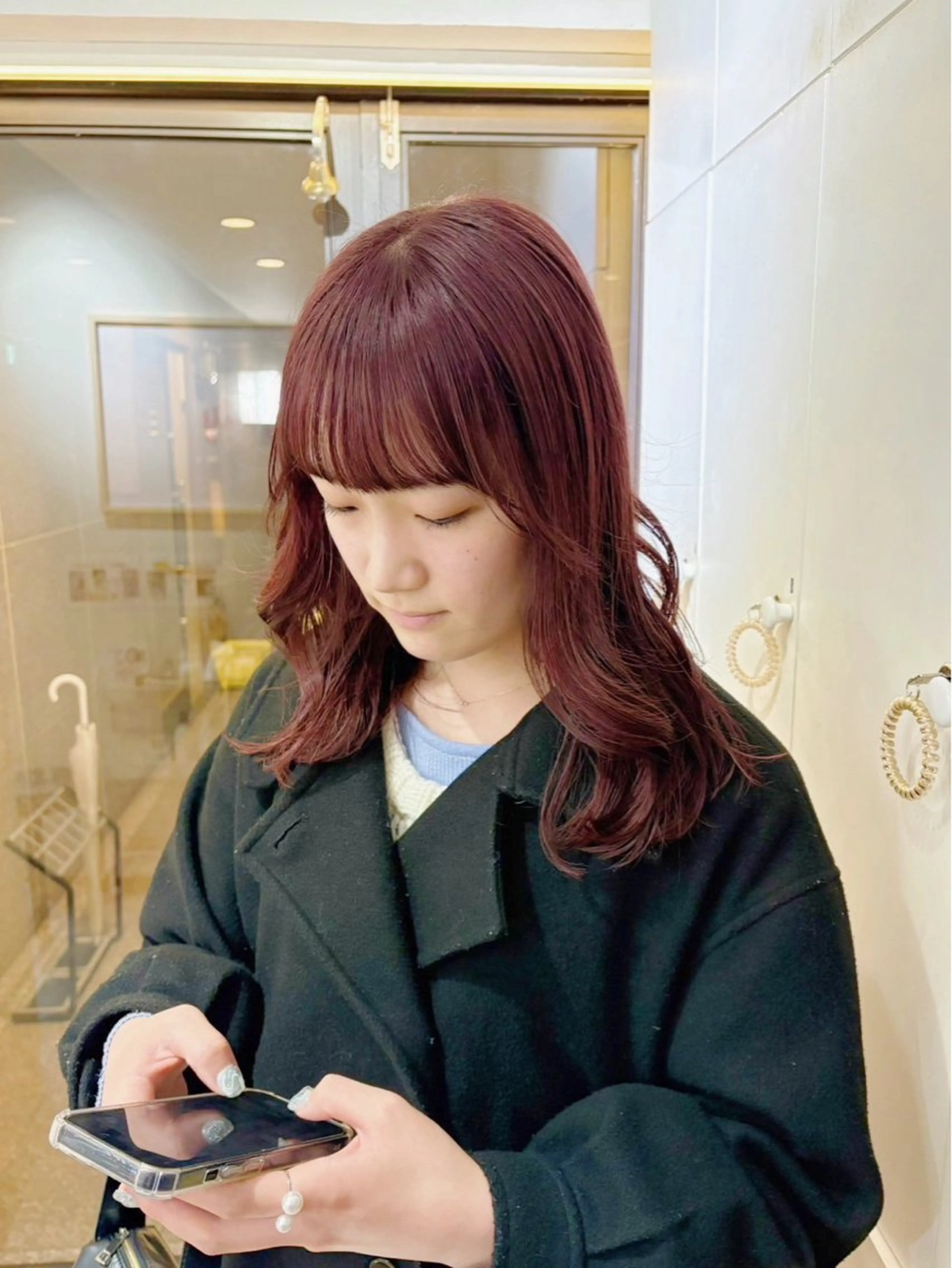 ミディアム カラー レッドカラー カット ヘアカラー RINO/似合わせ /女性専用𖧷のヘアスタイル